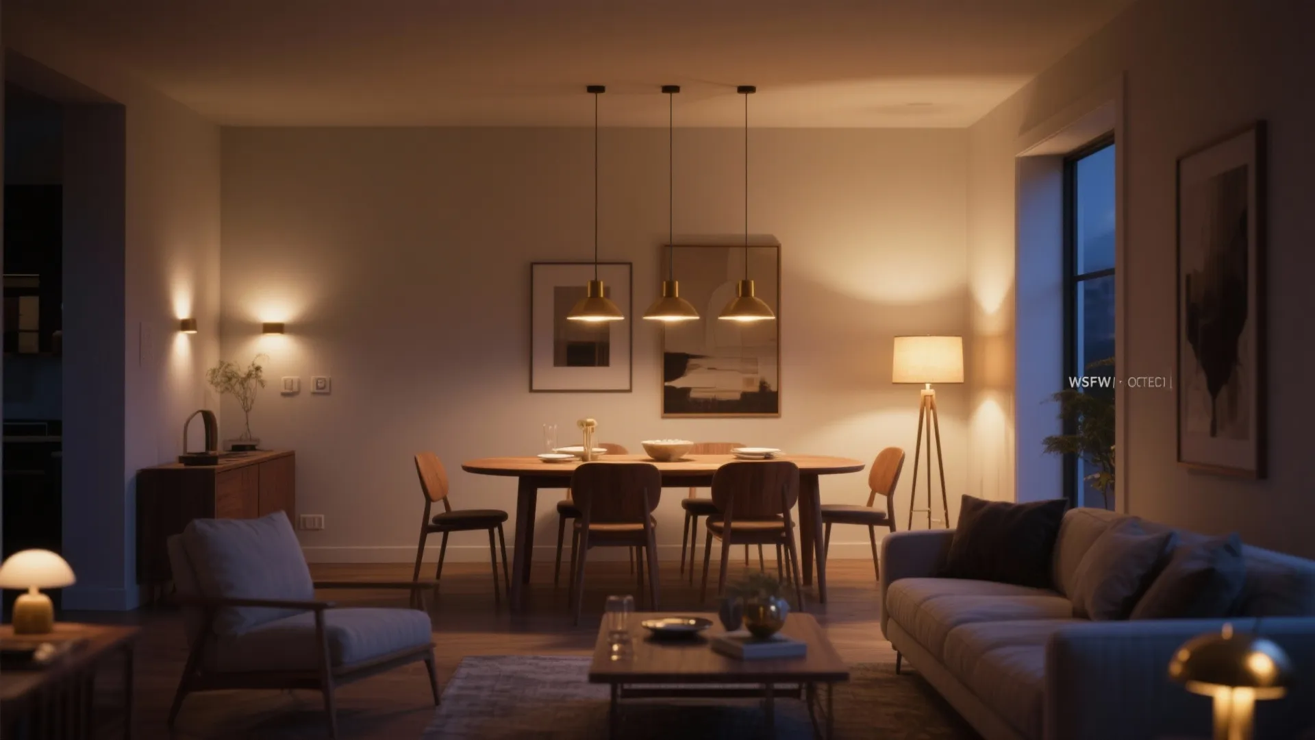 Layered lighting that shifts from dining to lounge