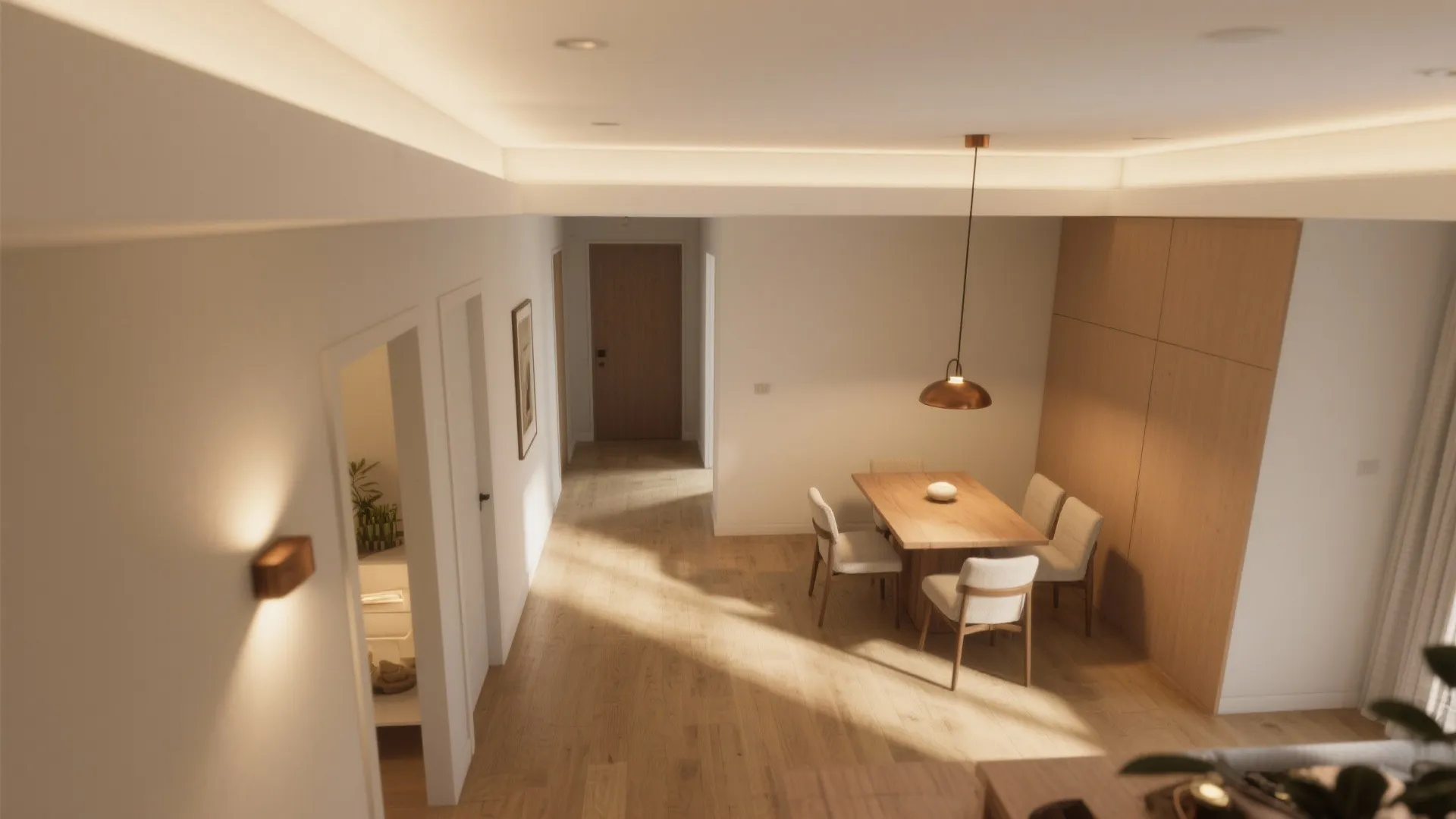 Layered Lighting Guides the Entrance Flow