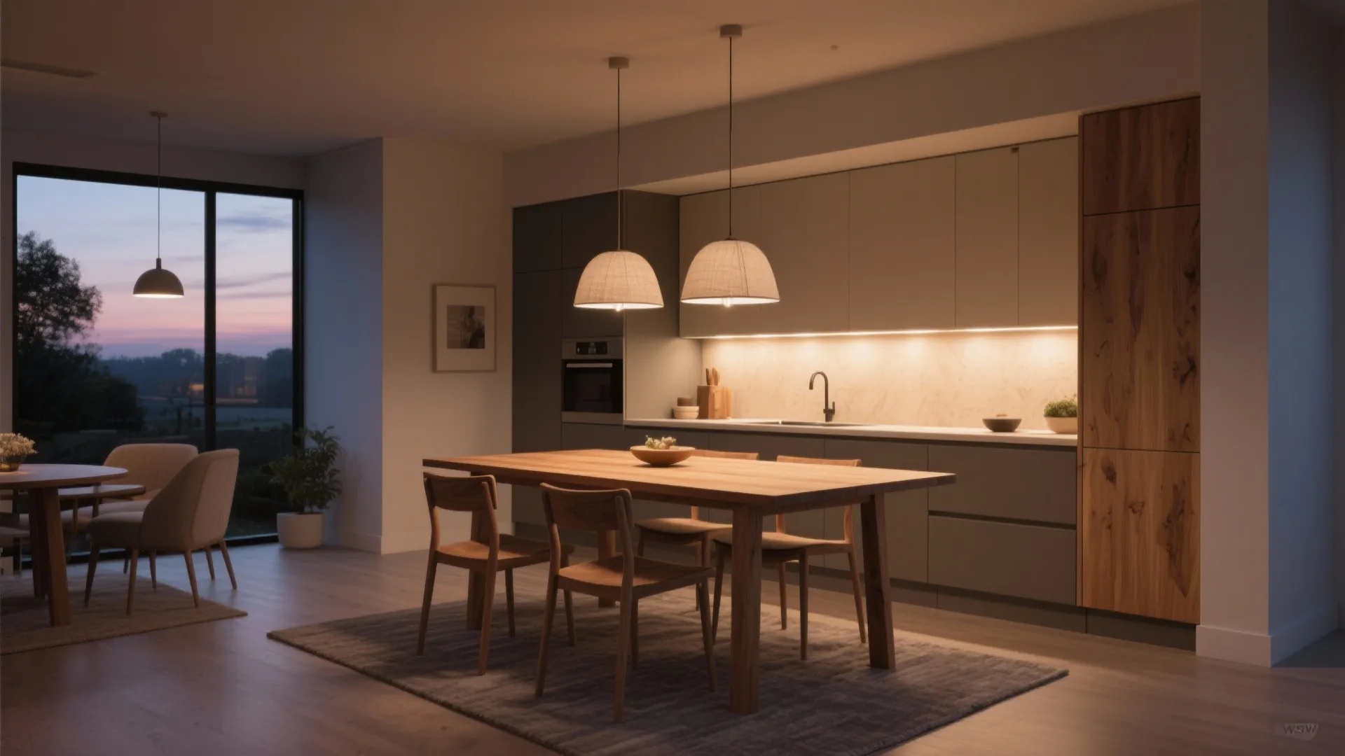 Layered lighting to define and connect