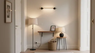Warm and Welcoming Hallway Design with Layered Lighting