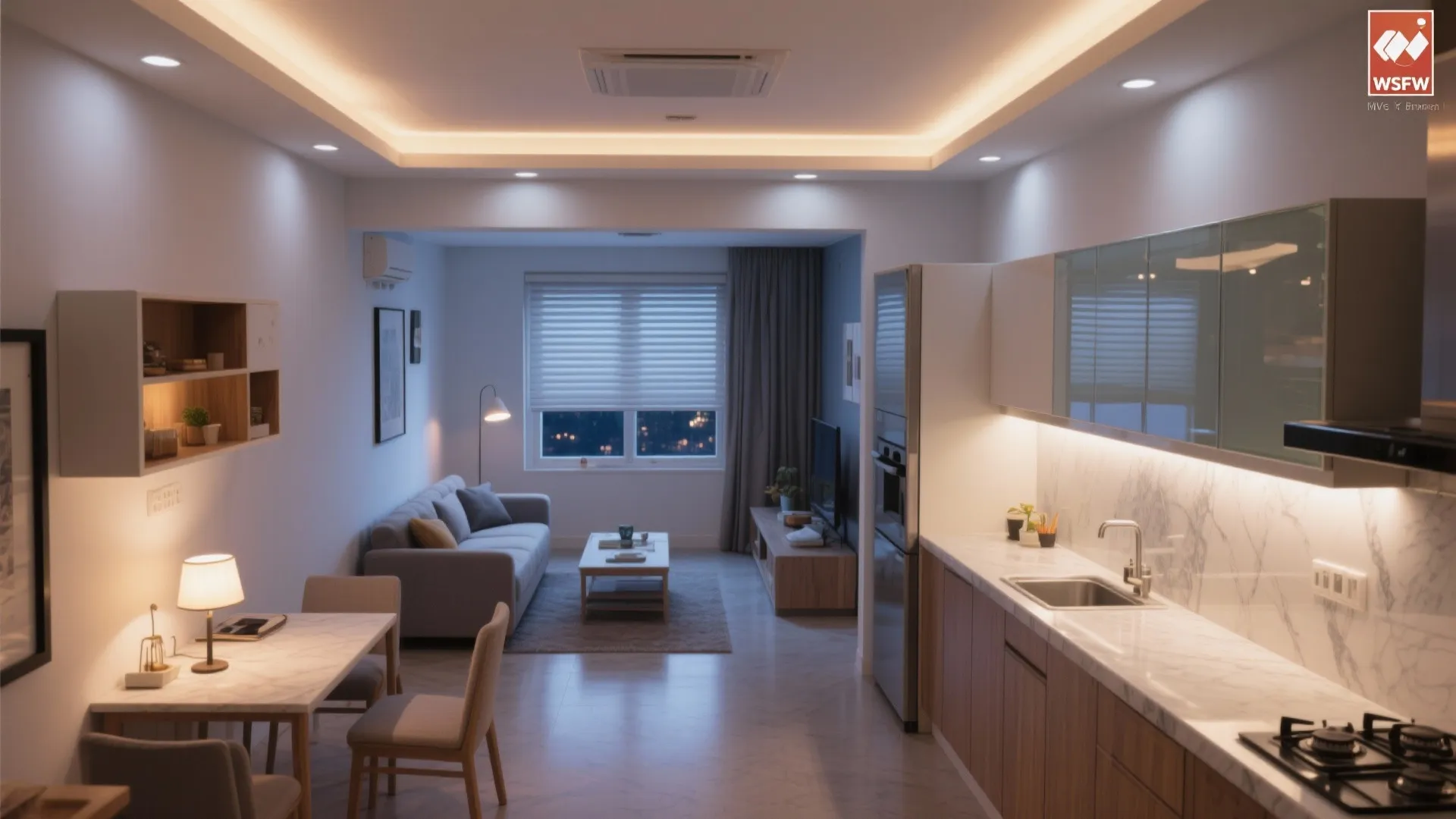 3) Layered lighting and glare control