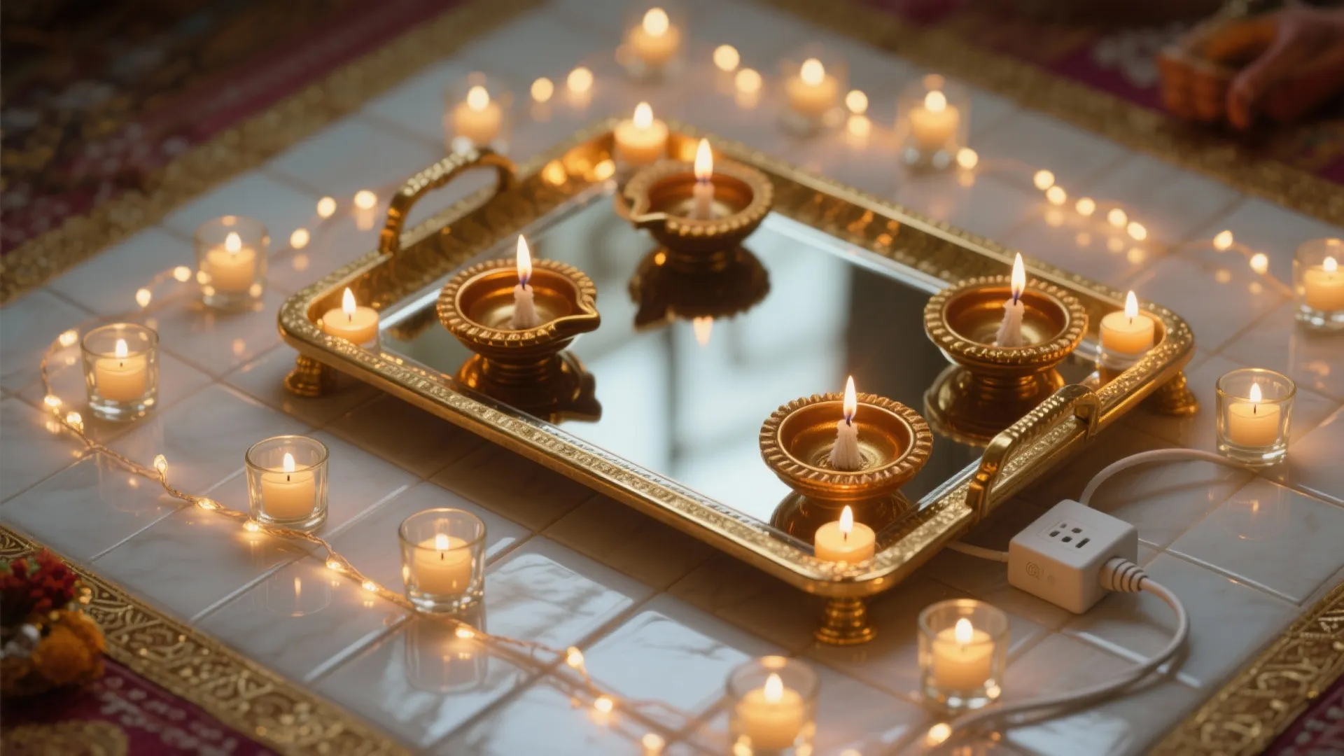 Layered Light: Diyas, LED Strings, and Mirrors