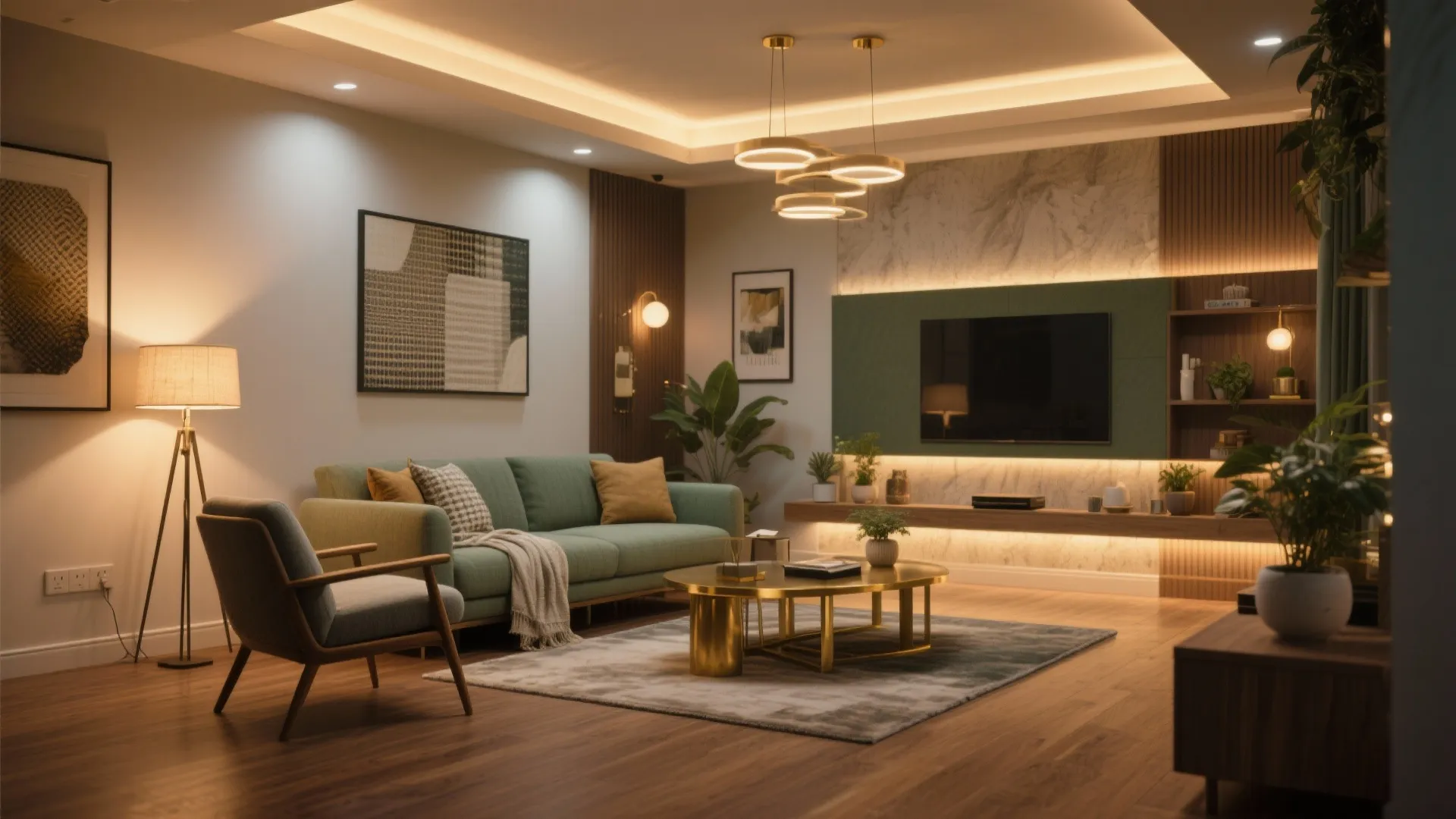 Light layering and material warmth