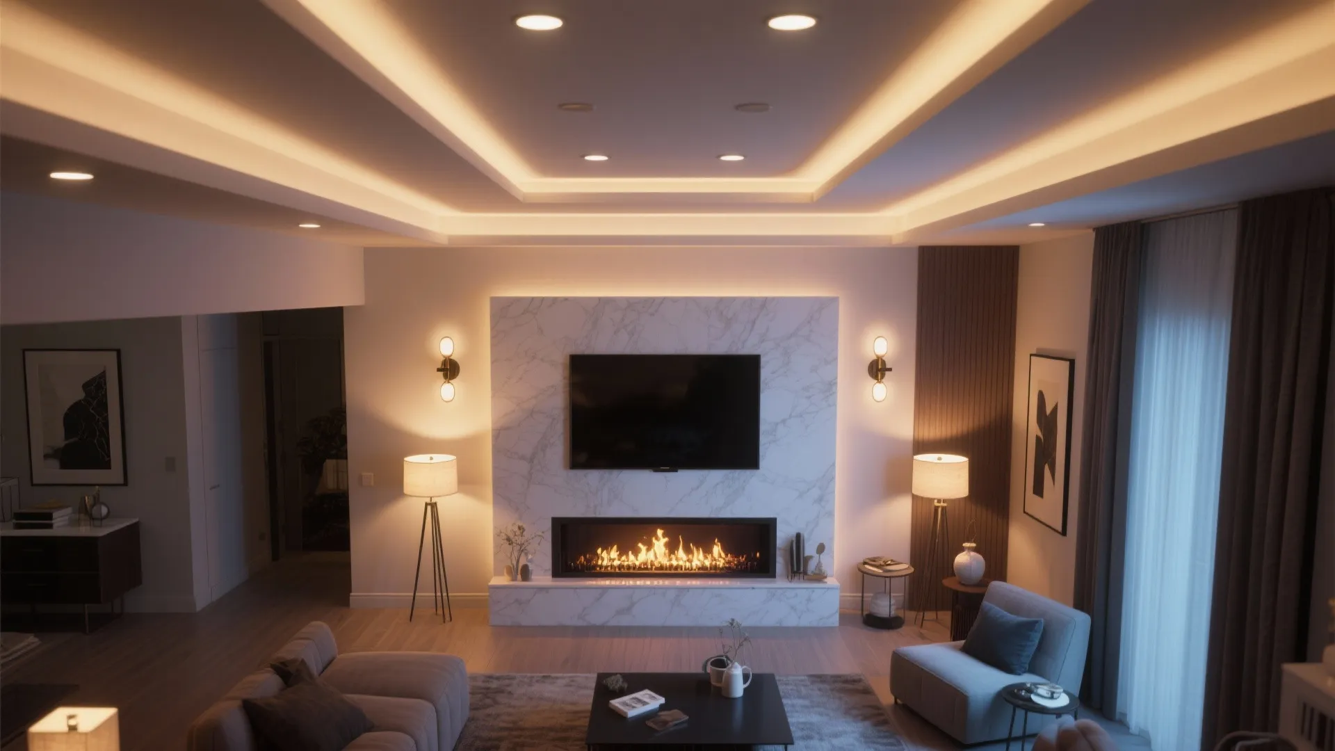7. Layered Lighting Around the Focal Wall