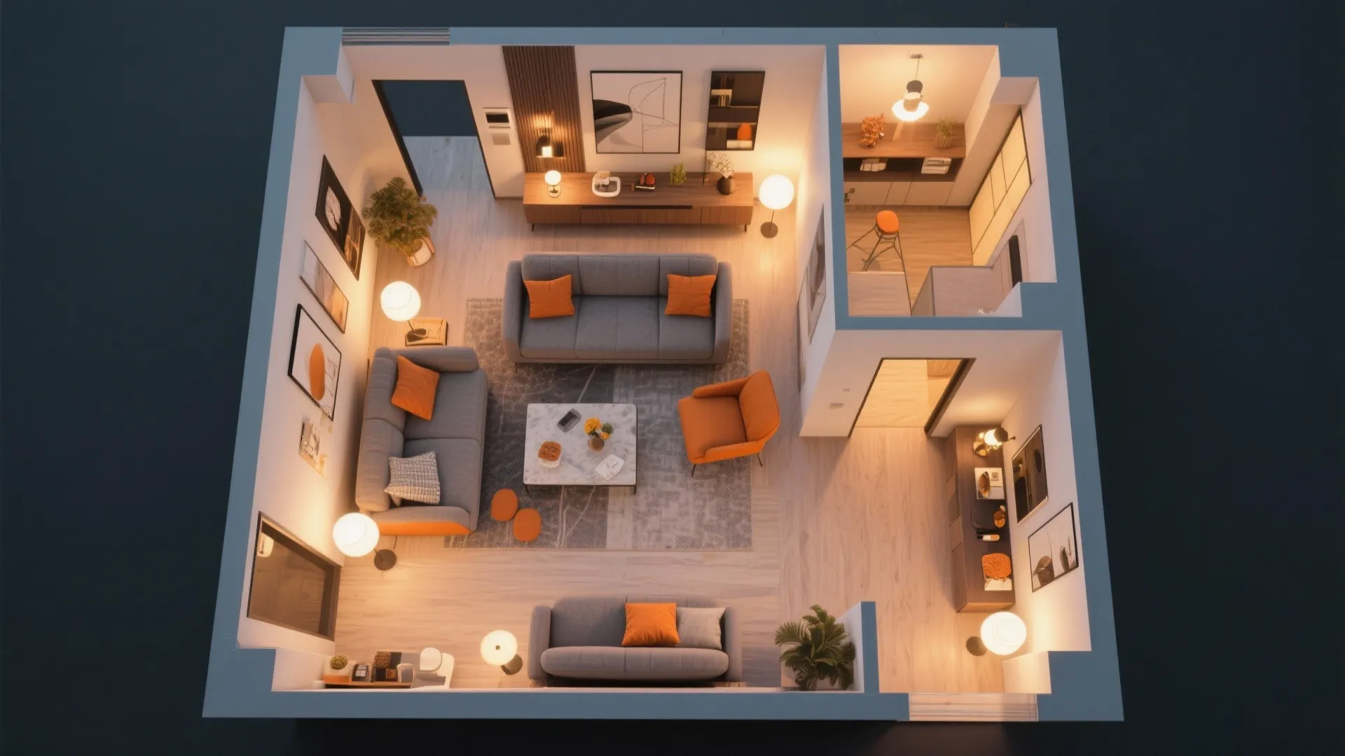 10. Layered Lighting to Highlight Grey and Orange