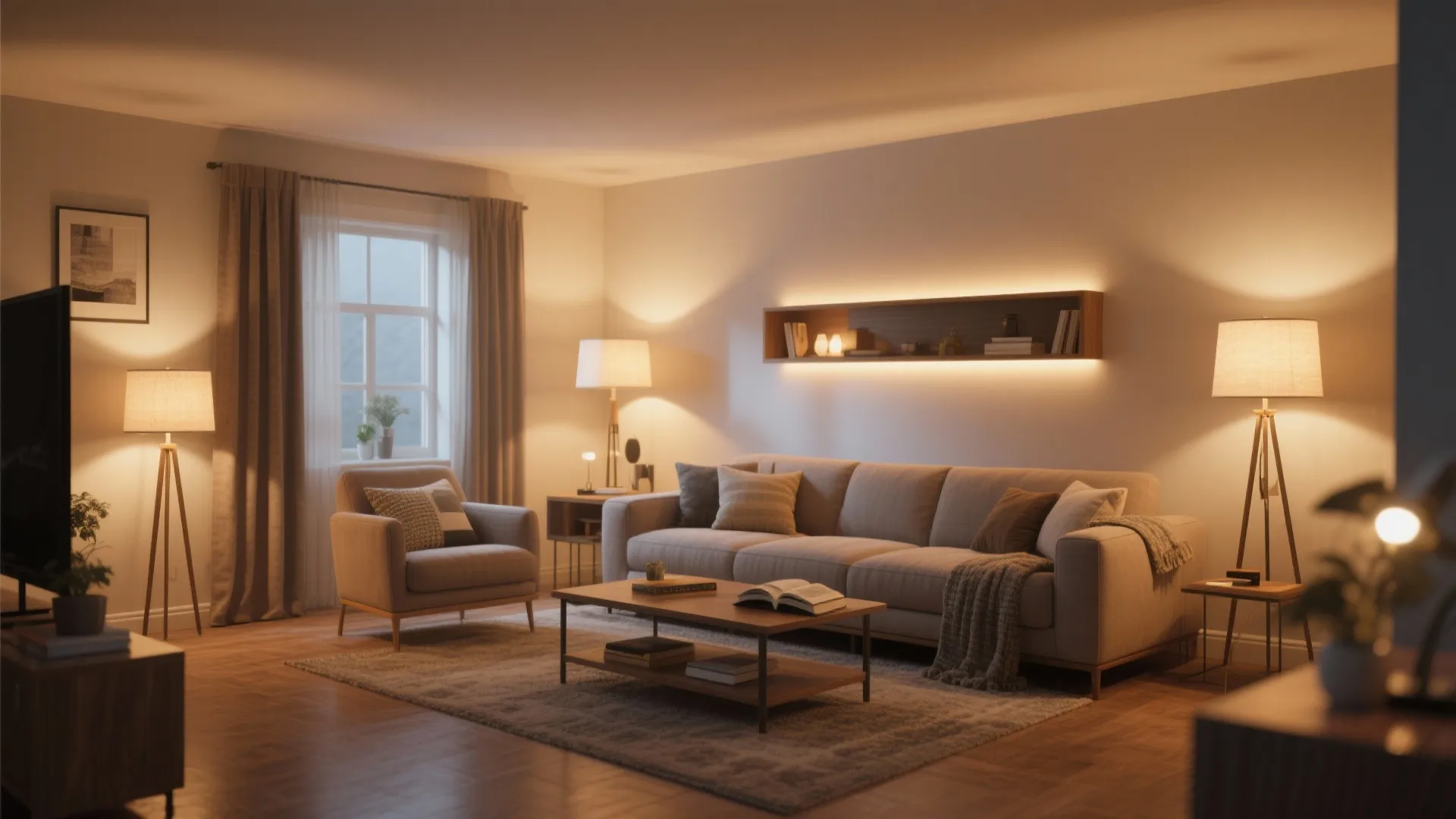 Light layering with floor and table lamps