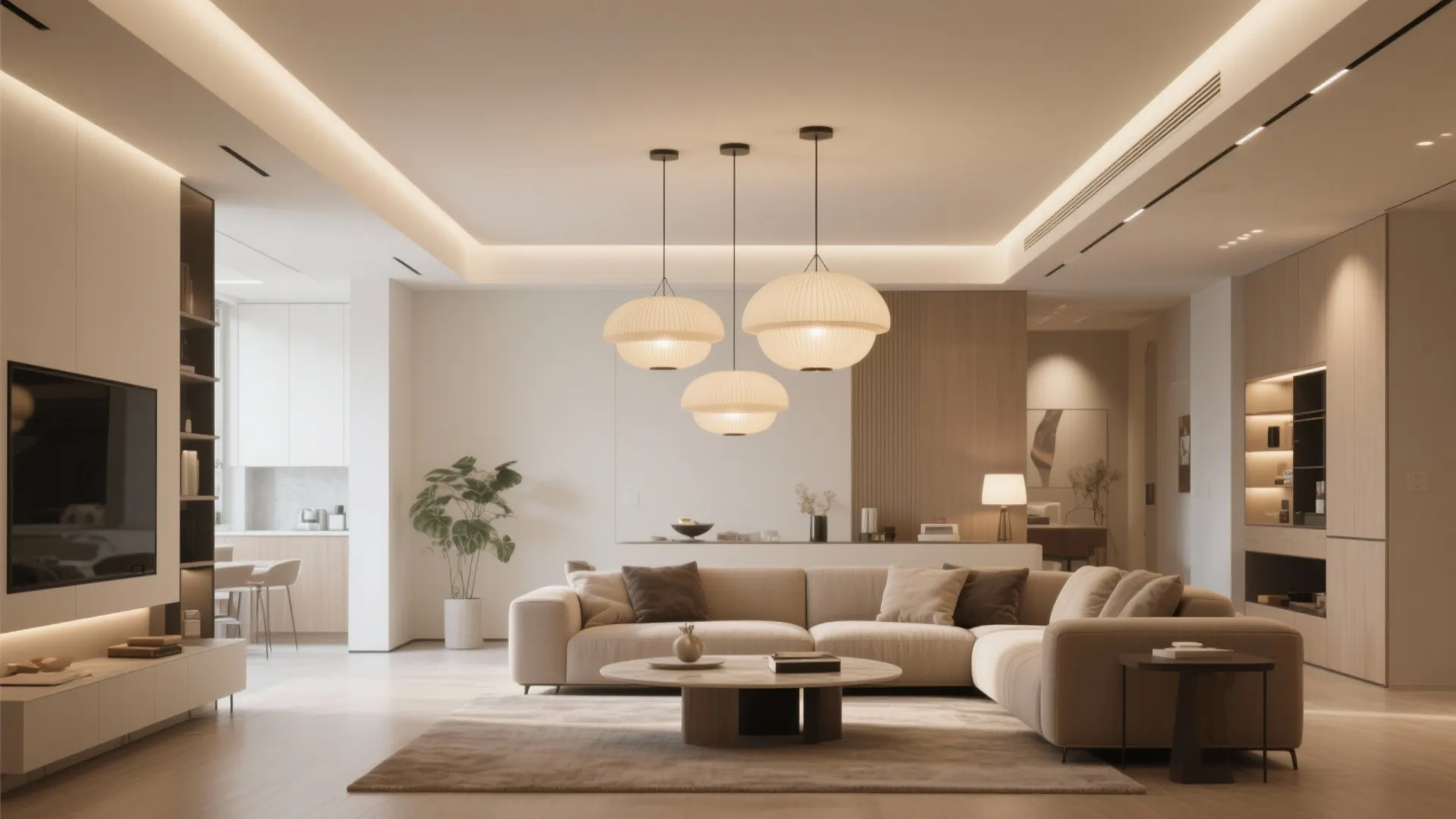 3. Layered Lighting with Recessed and Pendants