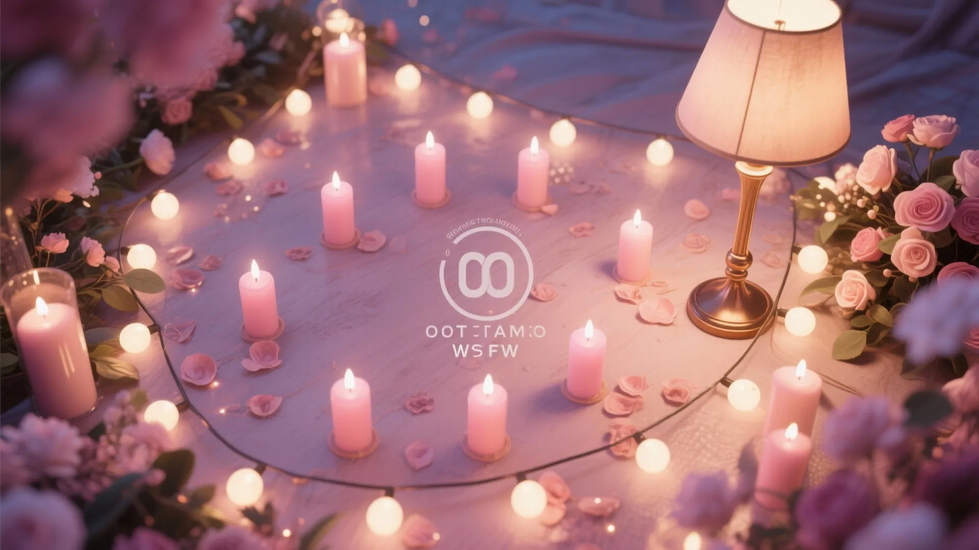 Flatlay of wedding lighting elements with candles and string lights