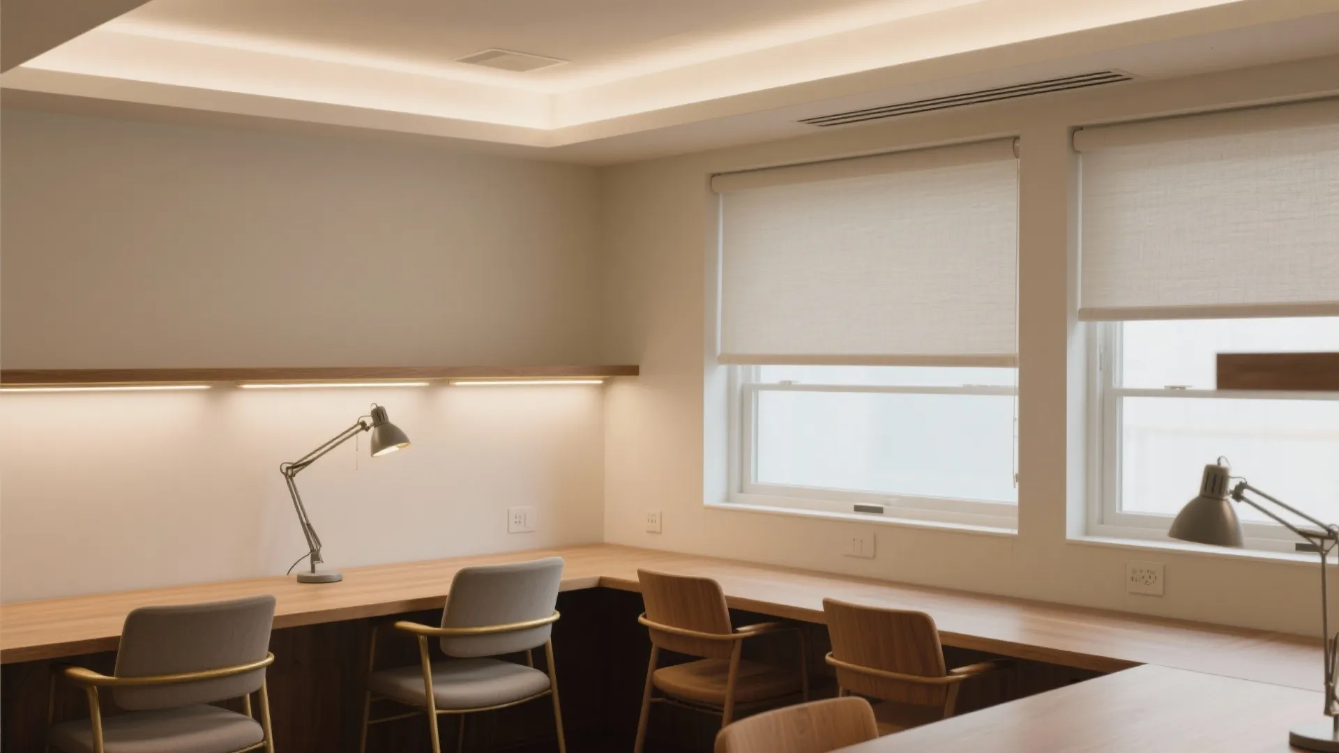 Layered, glare-free lighting for longer sessions