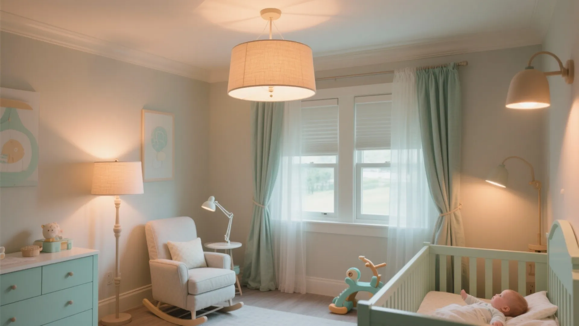 Layered lighting for naps, feeds, and play