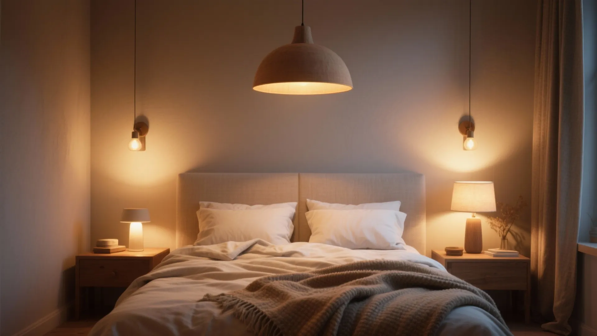 5. Layered lighting and natural textiles