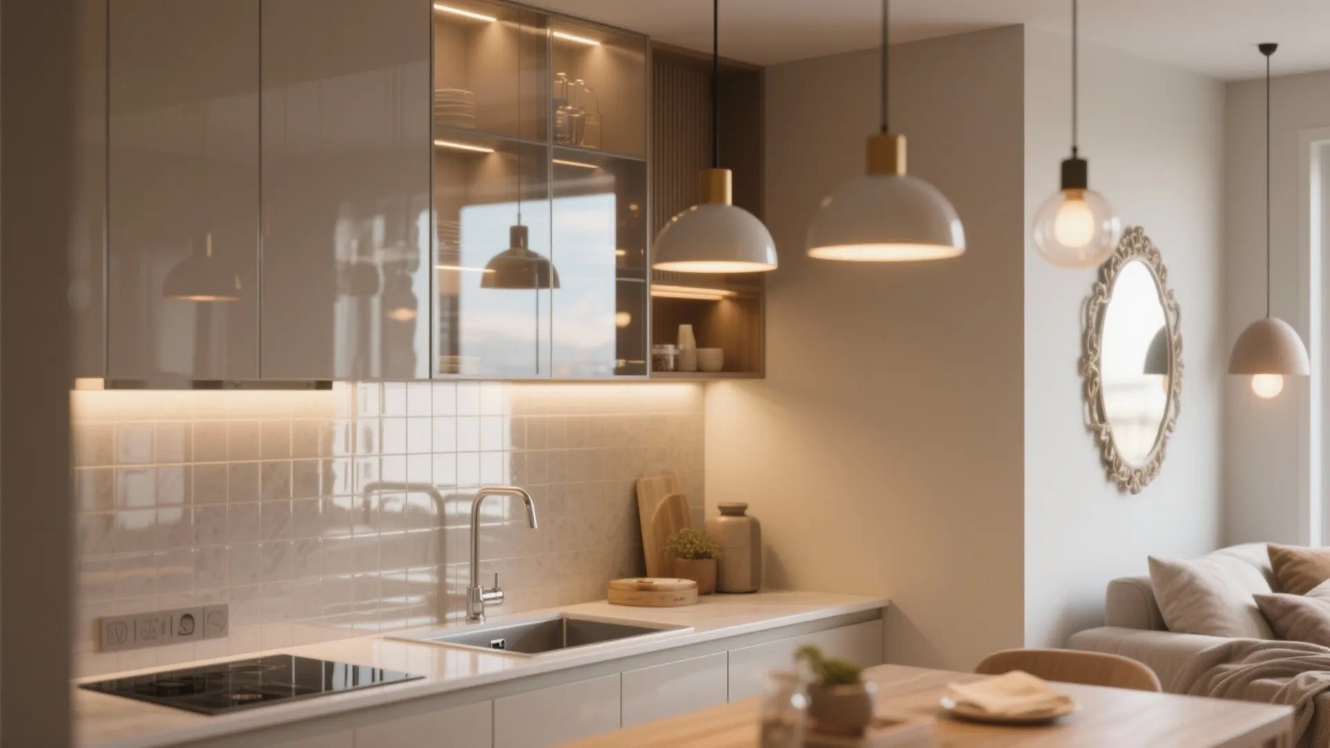 5. One palette, layered lighting, and reflective surfaces