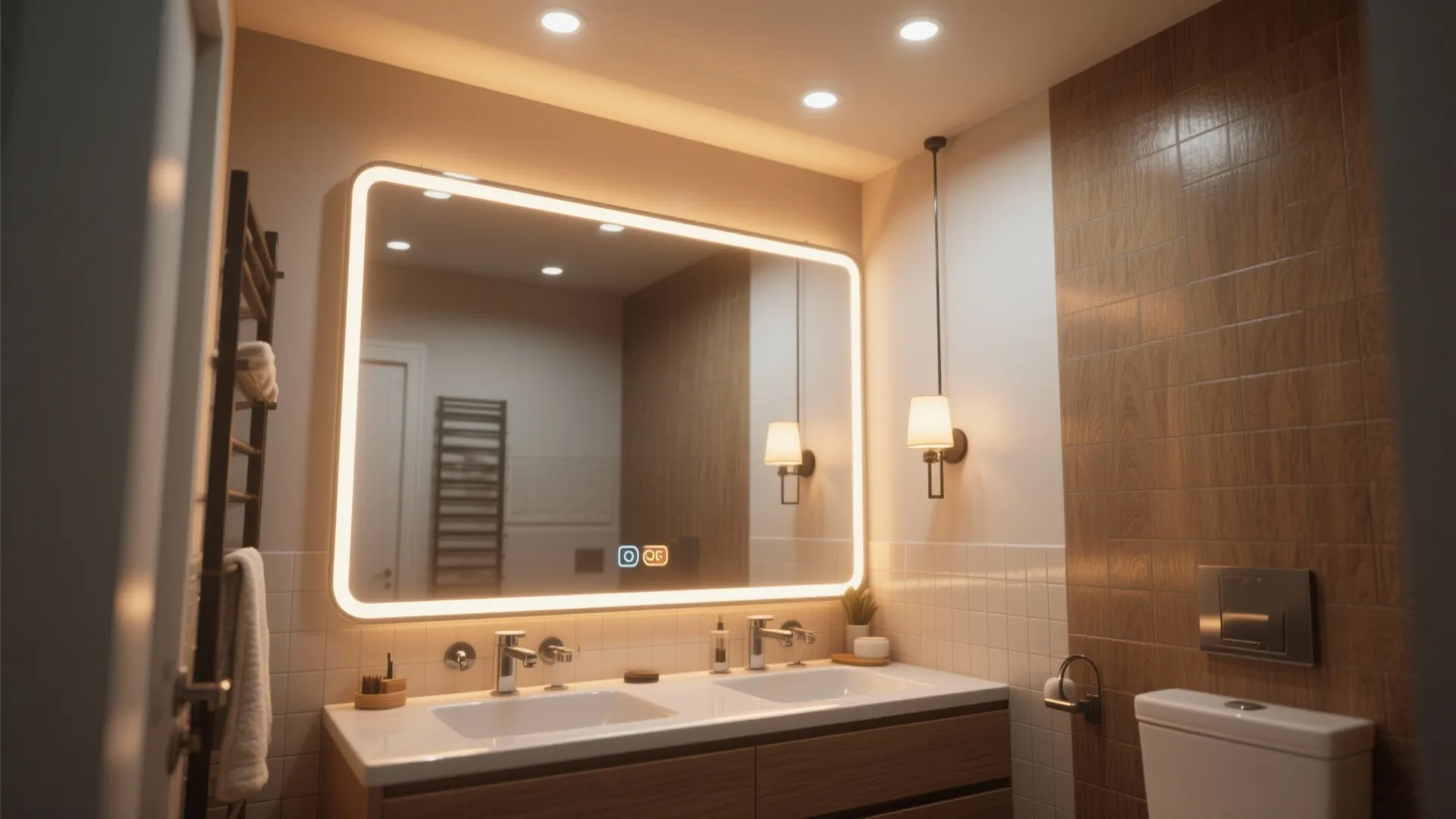 1. Layered lighting and a big mirror