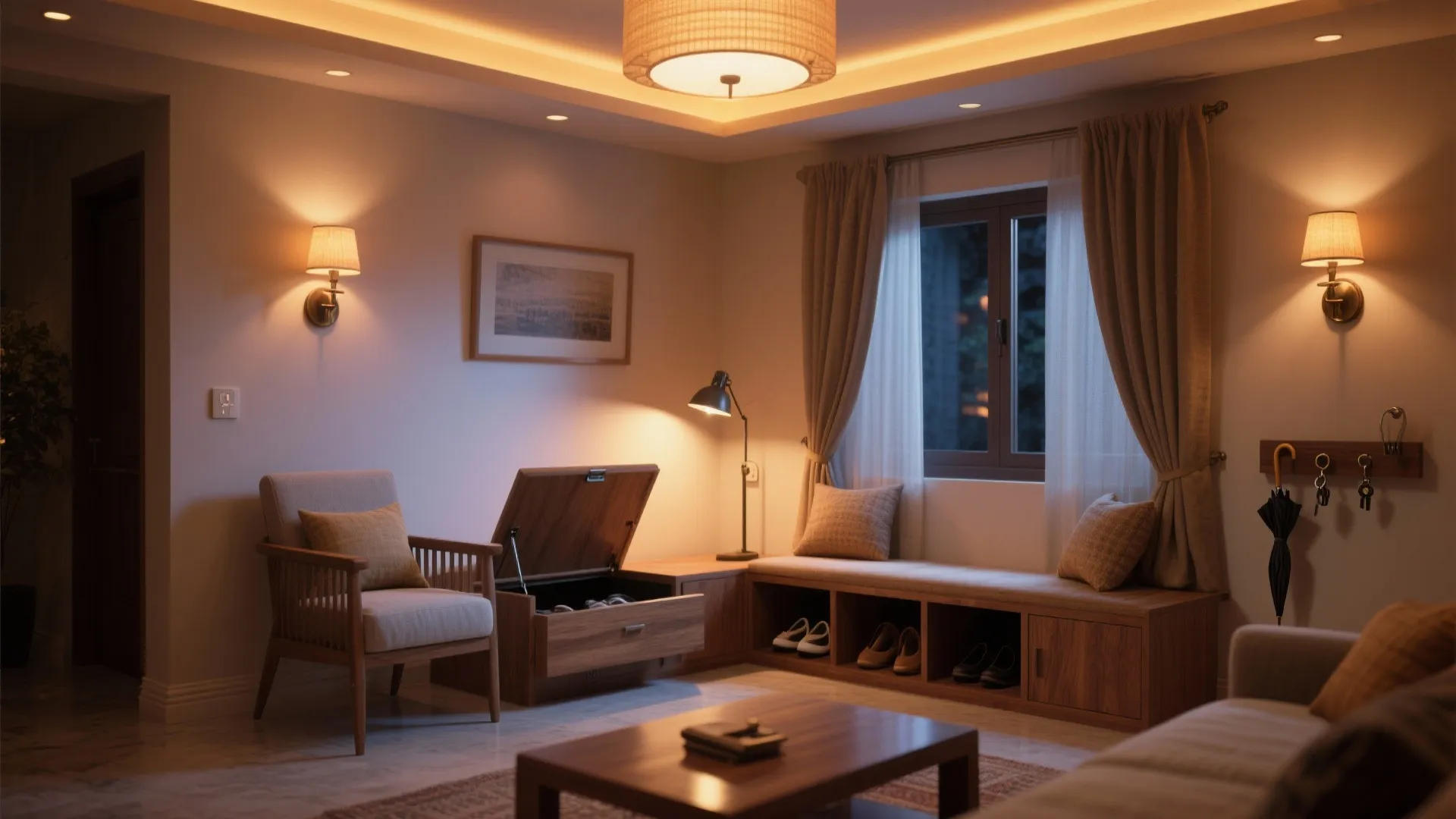 Layered lighting and smart storage