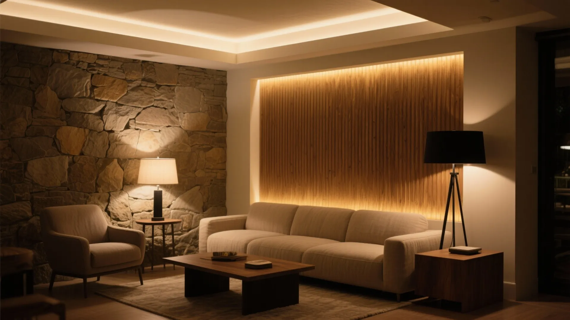 Layered lighting: ambient, task, accent