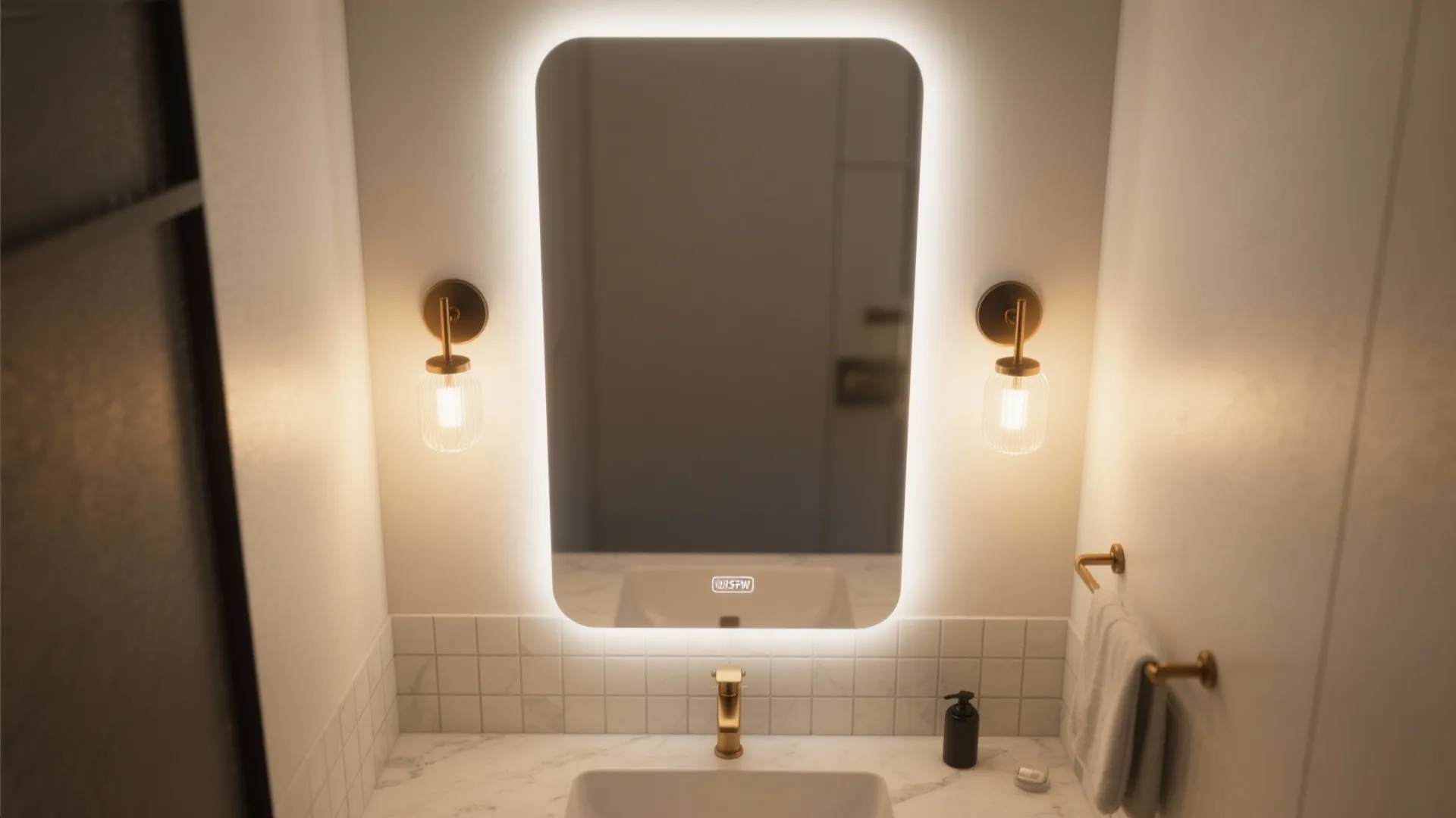 Layered Lighting with Sconces and LED Mirrors
