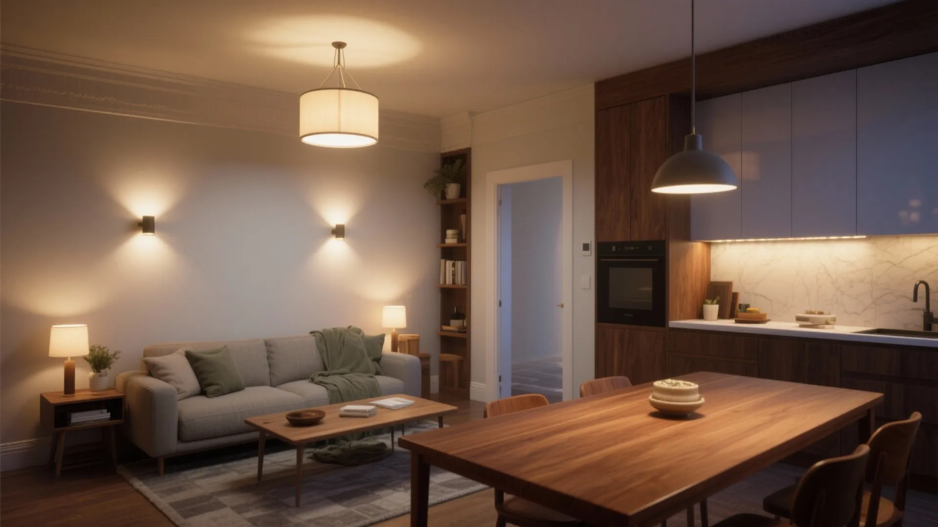 Layered Lighting + Warm Wood Accents for a Balanced Atmosphere