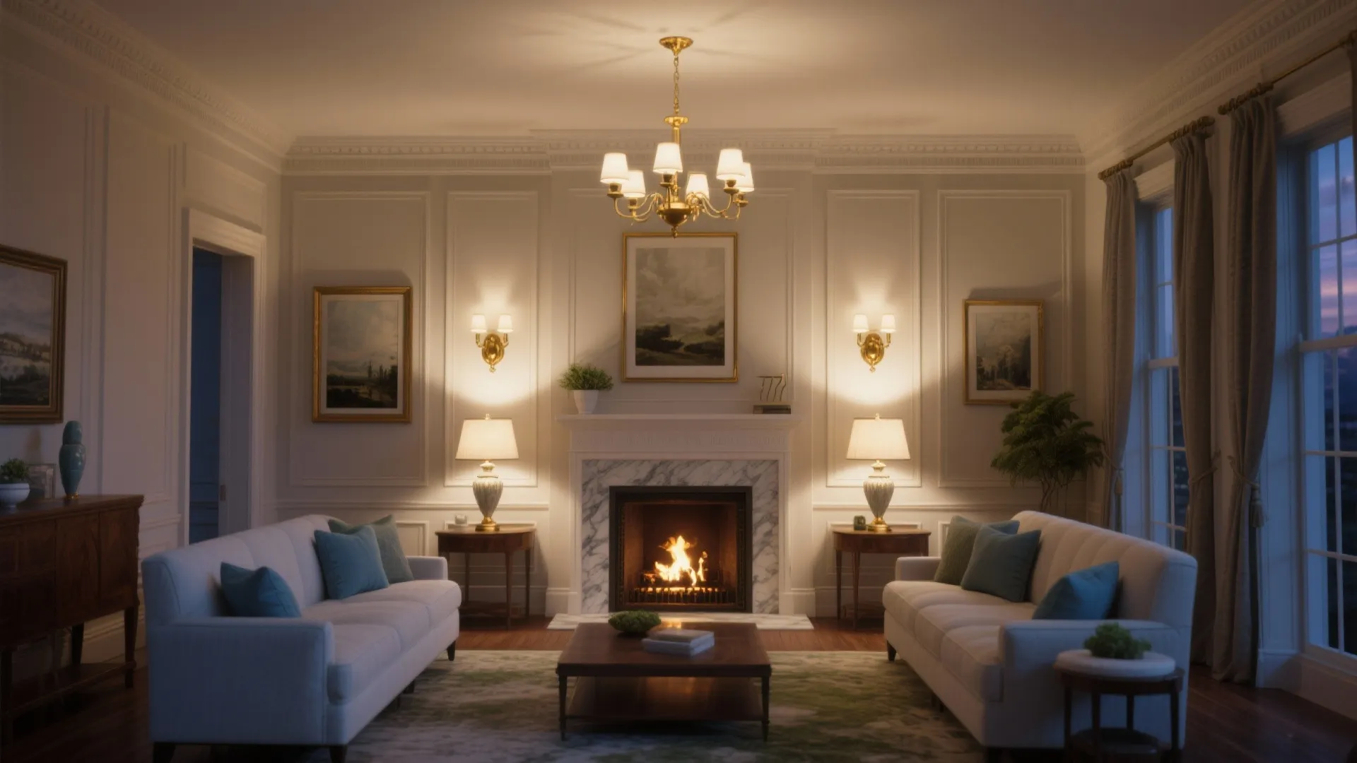 Layered Lighting with Chandeliers, Sconces, and Lamps