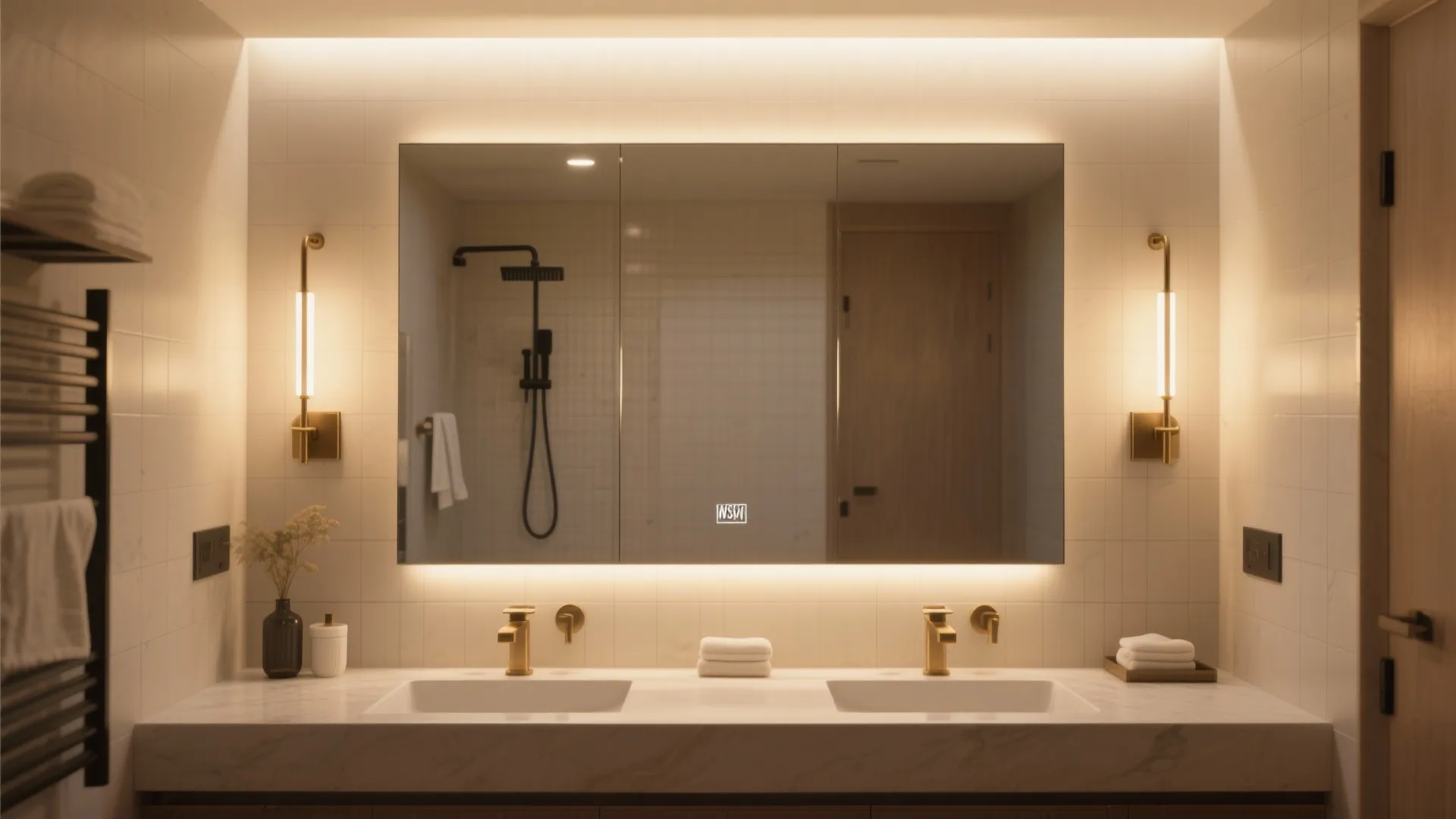Layered lighting and mirror strategies that flatter