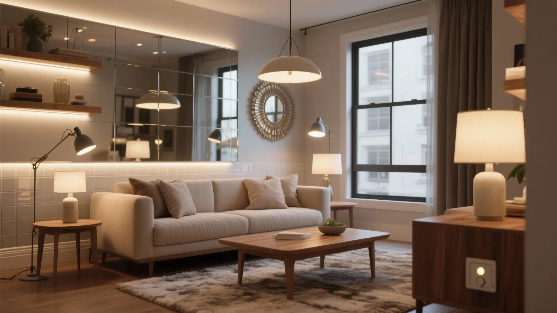 1. Layered lighting and reflective finishes