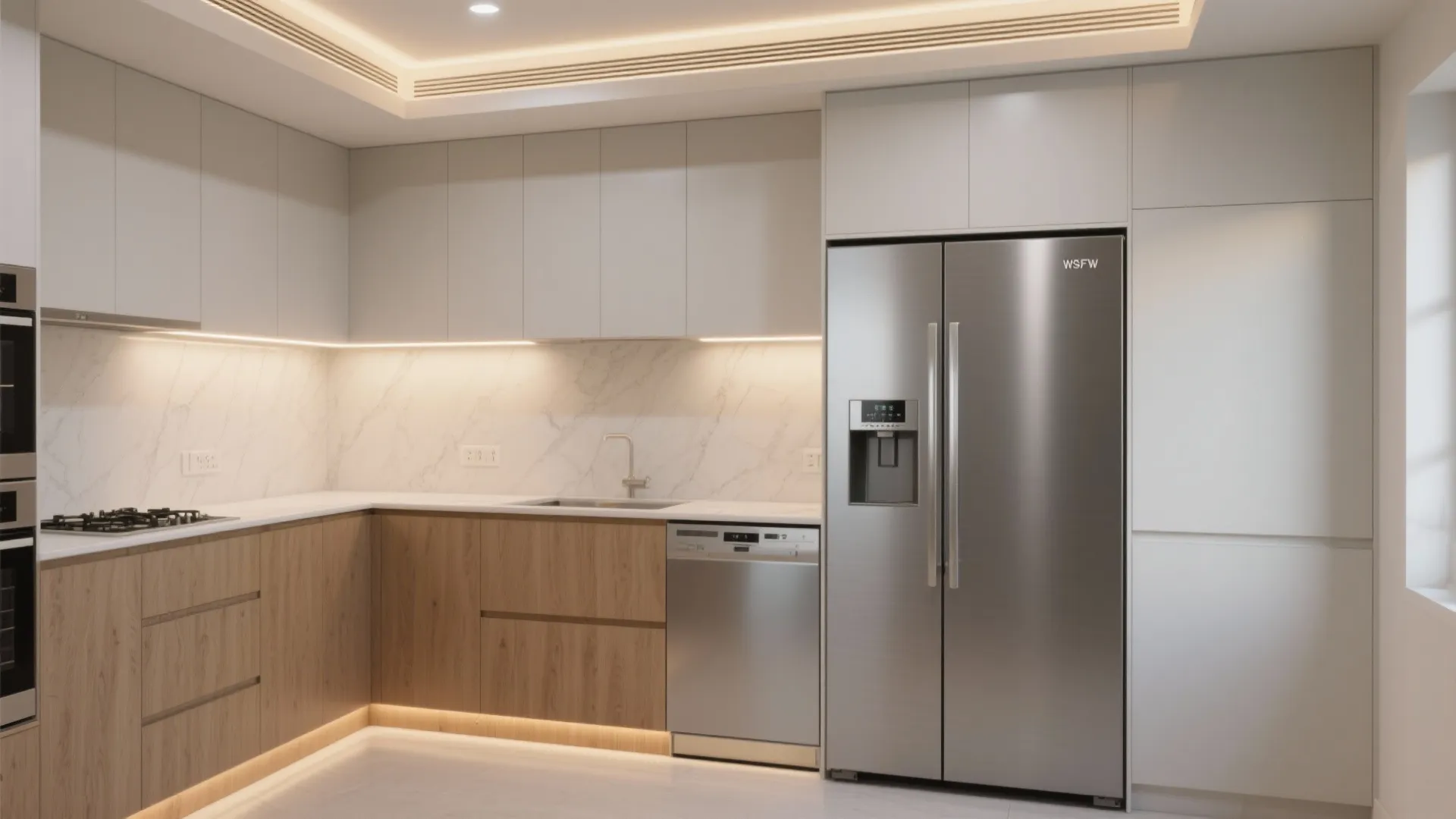 Layered Lighting + Integrated Appliances for a Seamless Look