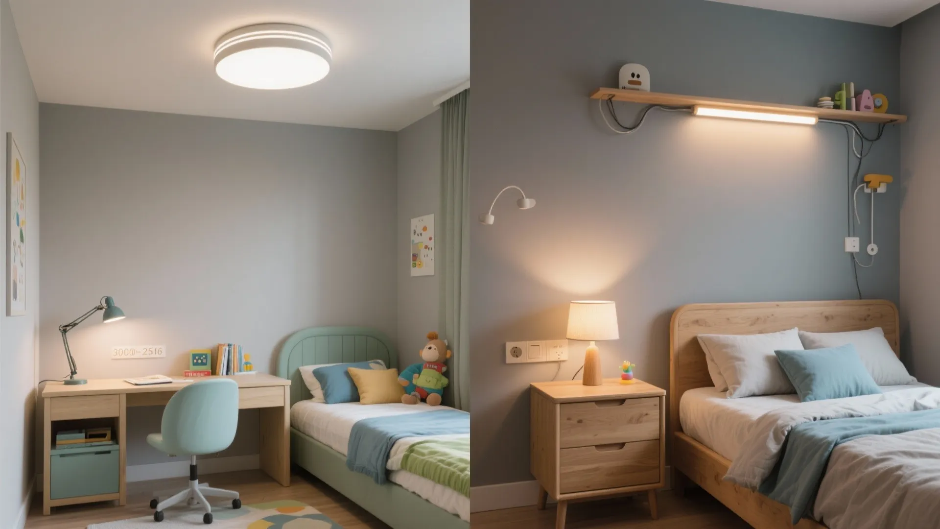 Layered lighting with task, ambient, and a bedtime glow