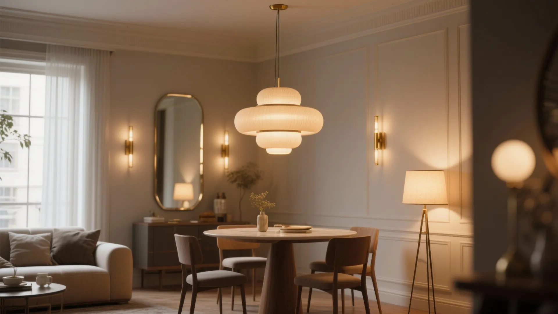 2. Layered lighting and reflective accents