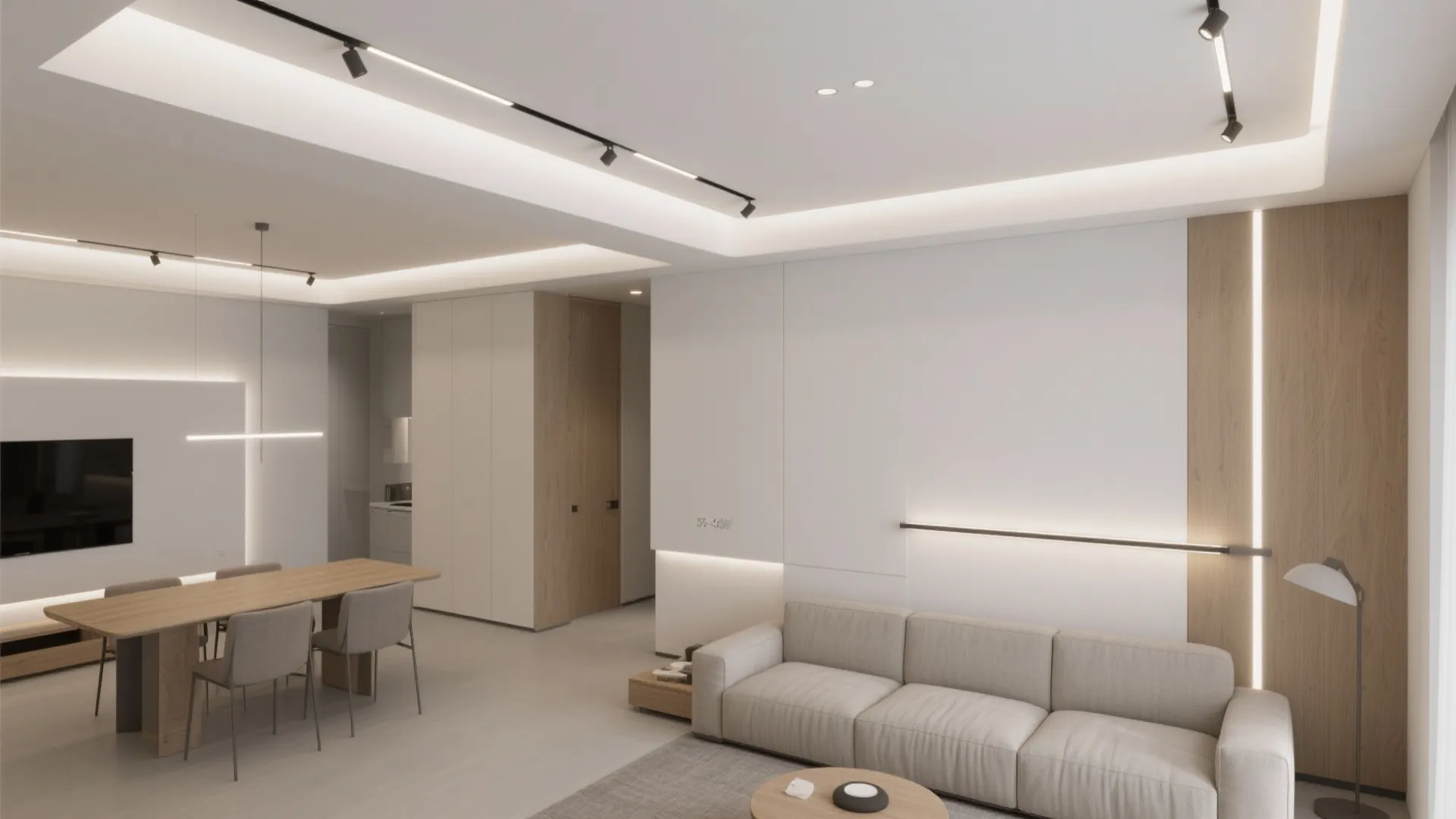 Layered linear lighting along the L