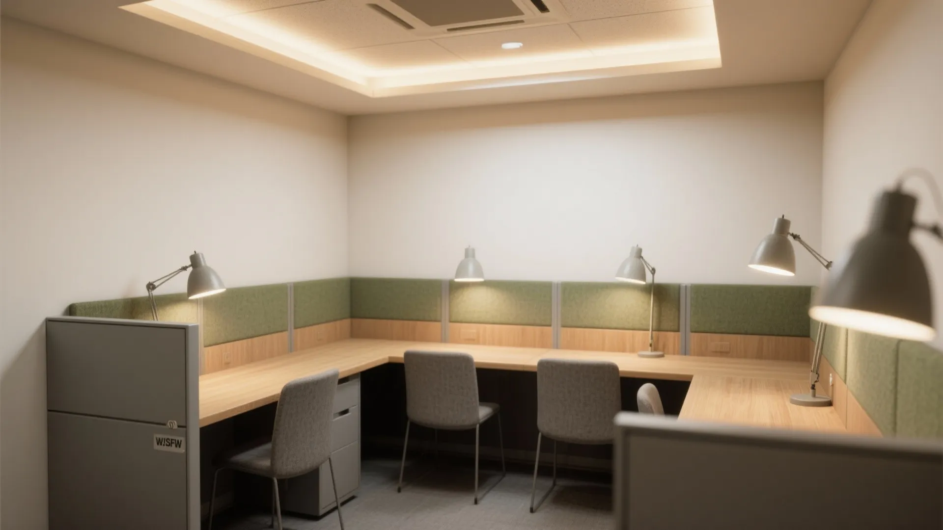 Layered lighting that supports focus and reduces glare