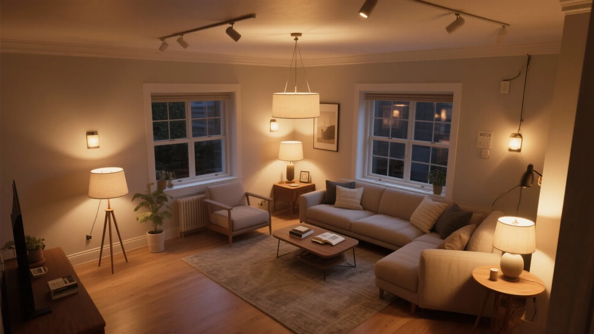 Layered lighting for low‑light living rooms