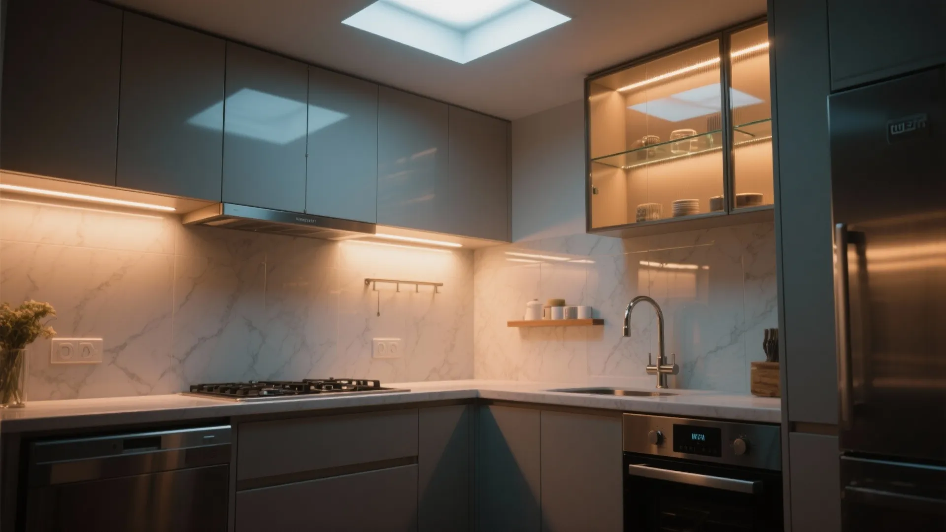 Layered lighting that respects real cooking