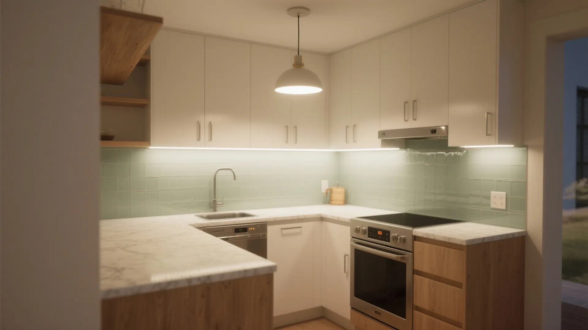 Layered lighting and compact appliances