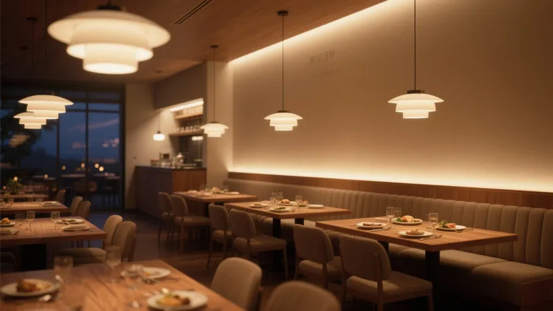 Warm Modern Dining Room with Ambient Lighting