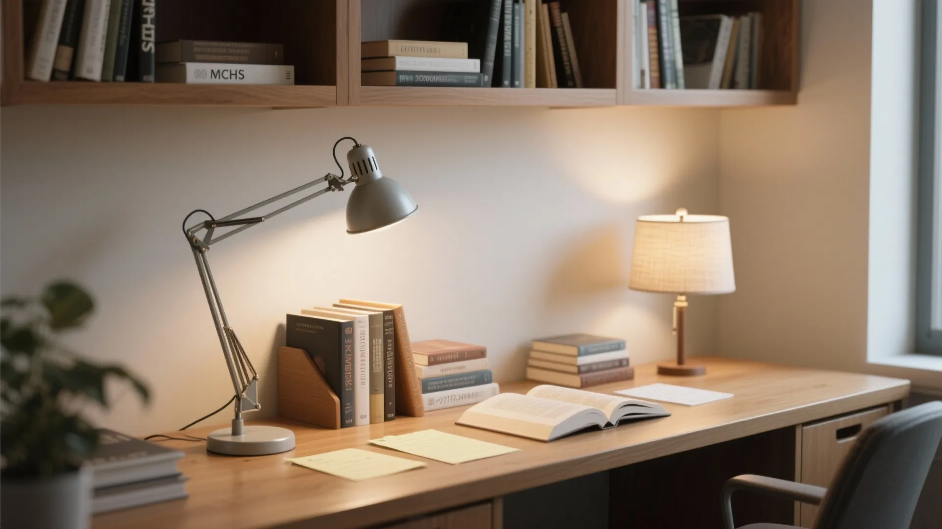 Layered task lighting for long study nights