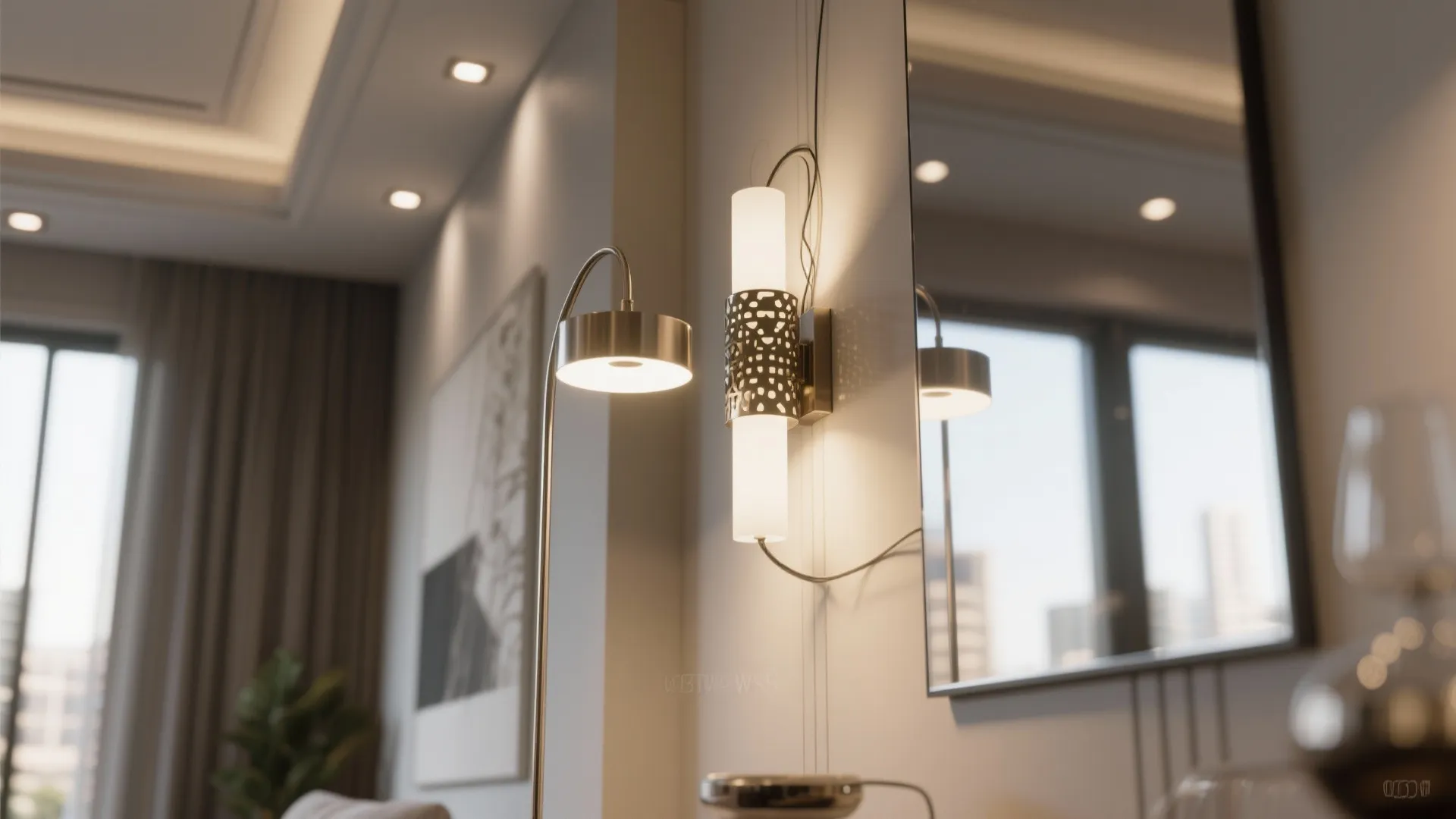 1. Layered lighting and reflective surfaces