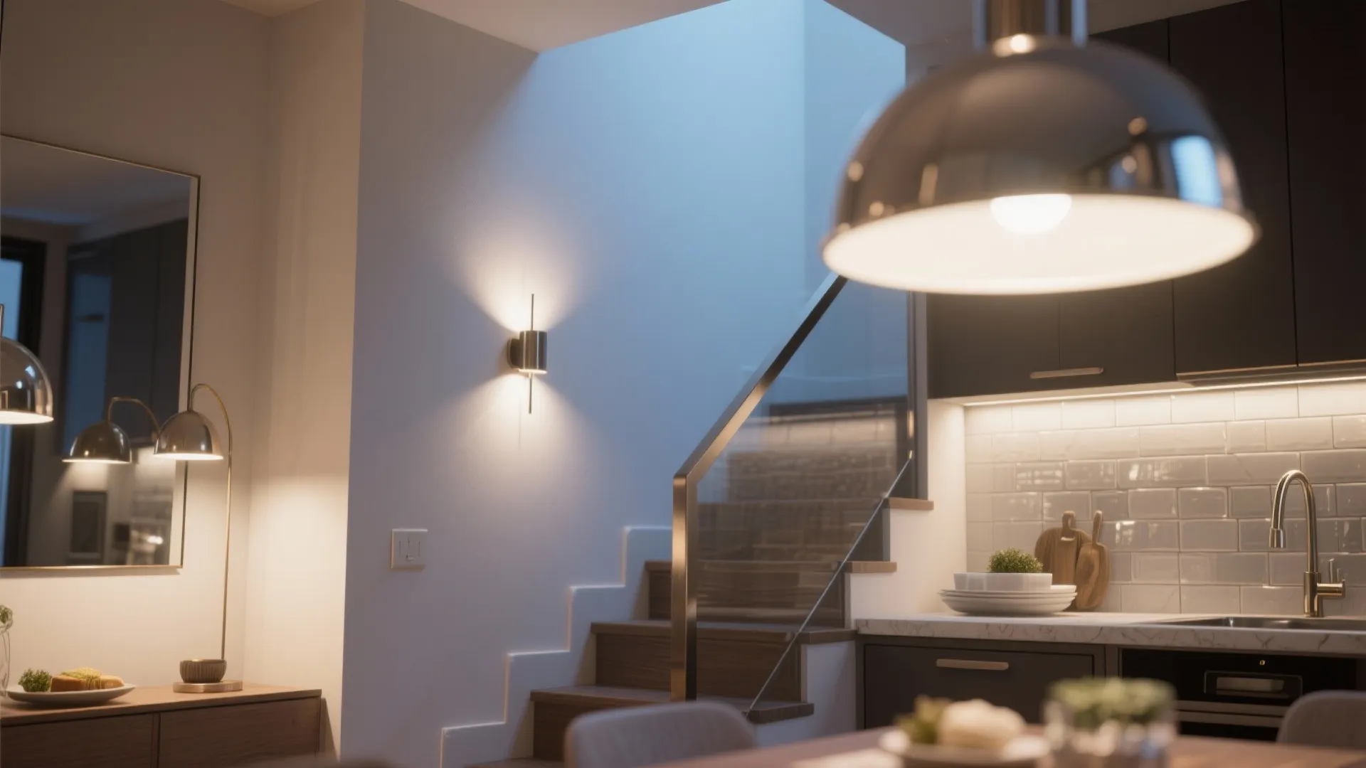 4. Brighten with layered lighting and reflective finishes