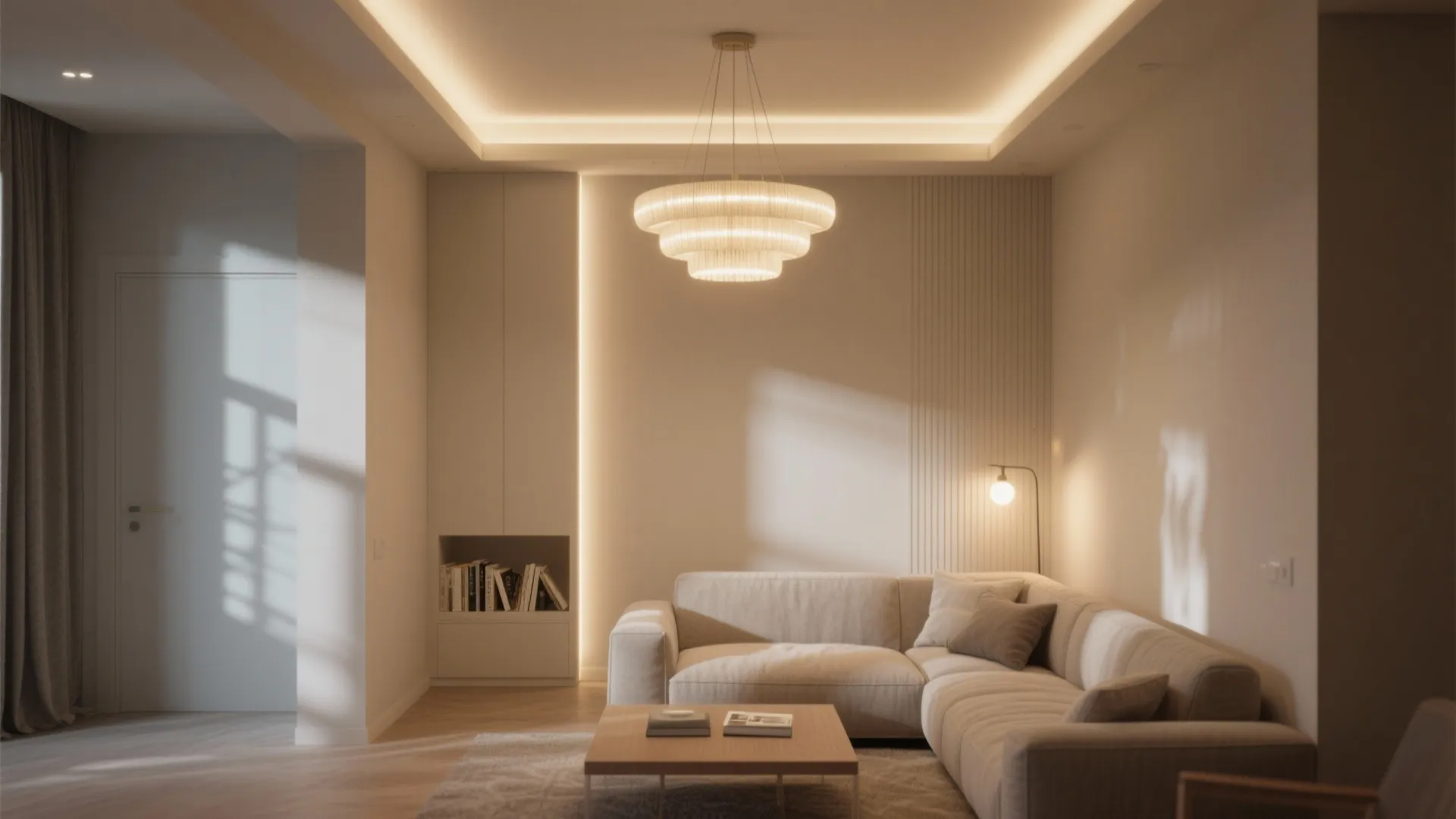 Dual-Layer Lighting: Chandelier + Perimeter Glow