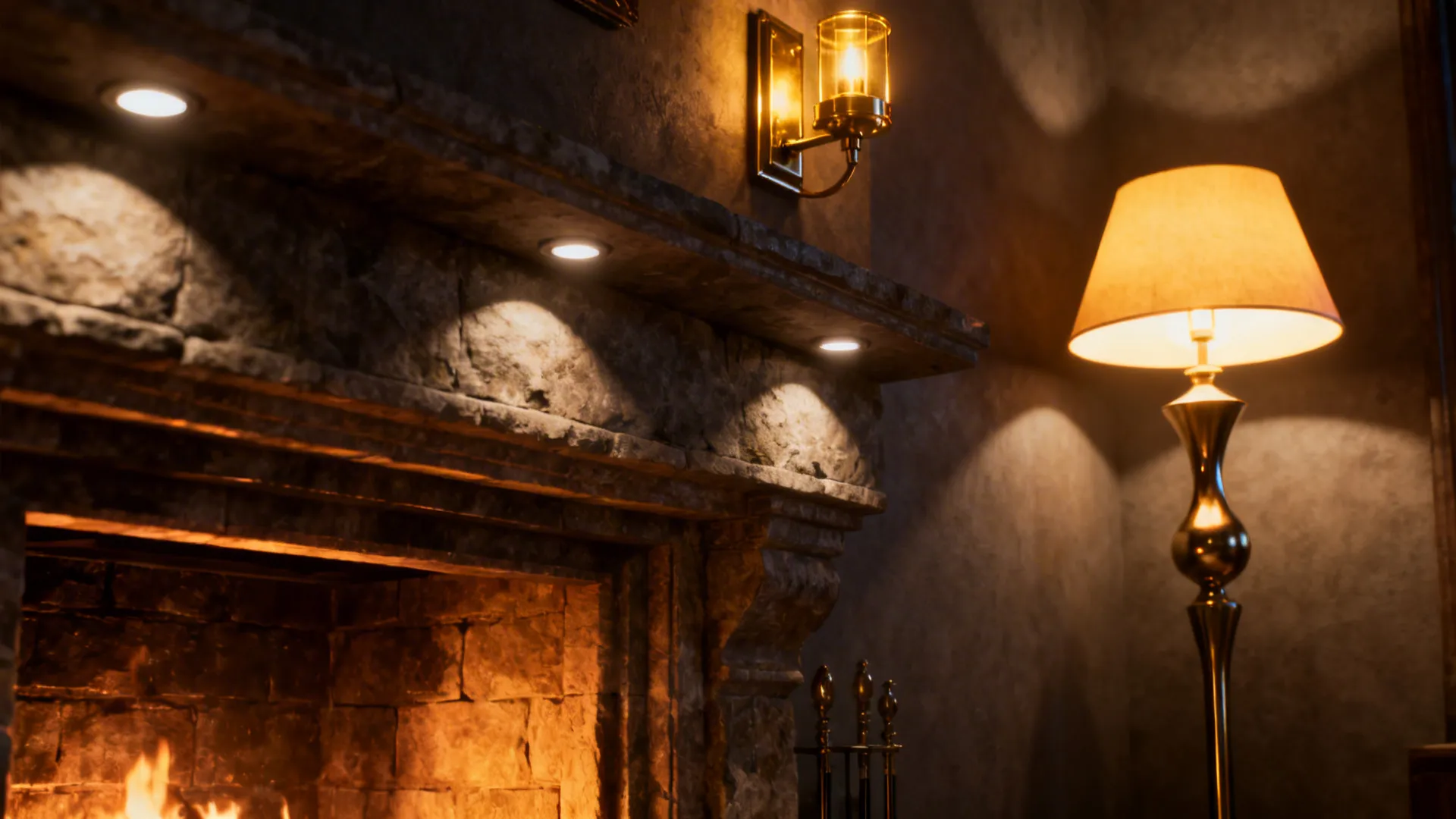 2. Layered Lighting to Highlight the Fireplace