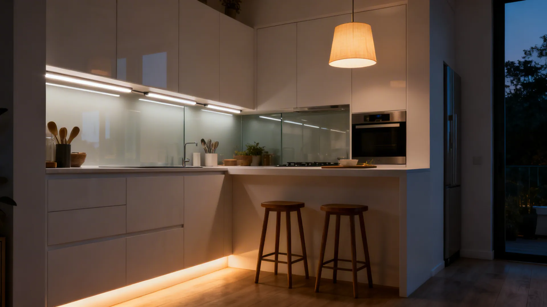 Light layering: under-cabinet, toe-kick, and pendants