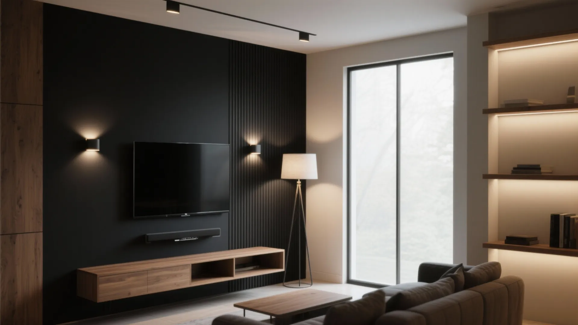 1. Accent wall with layered lighting