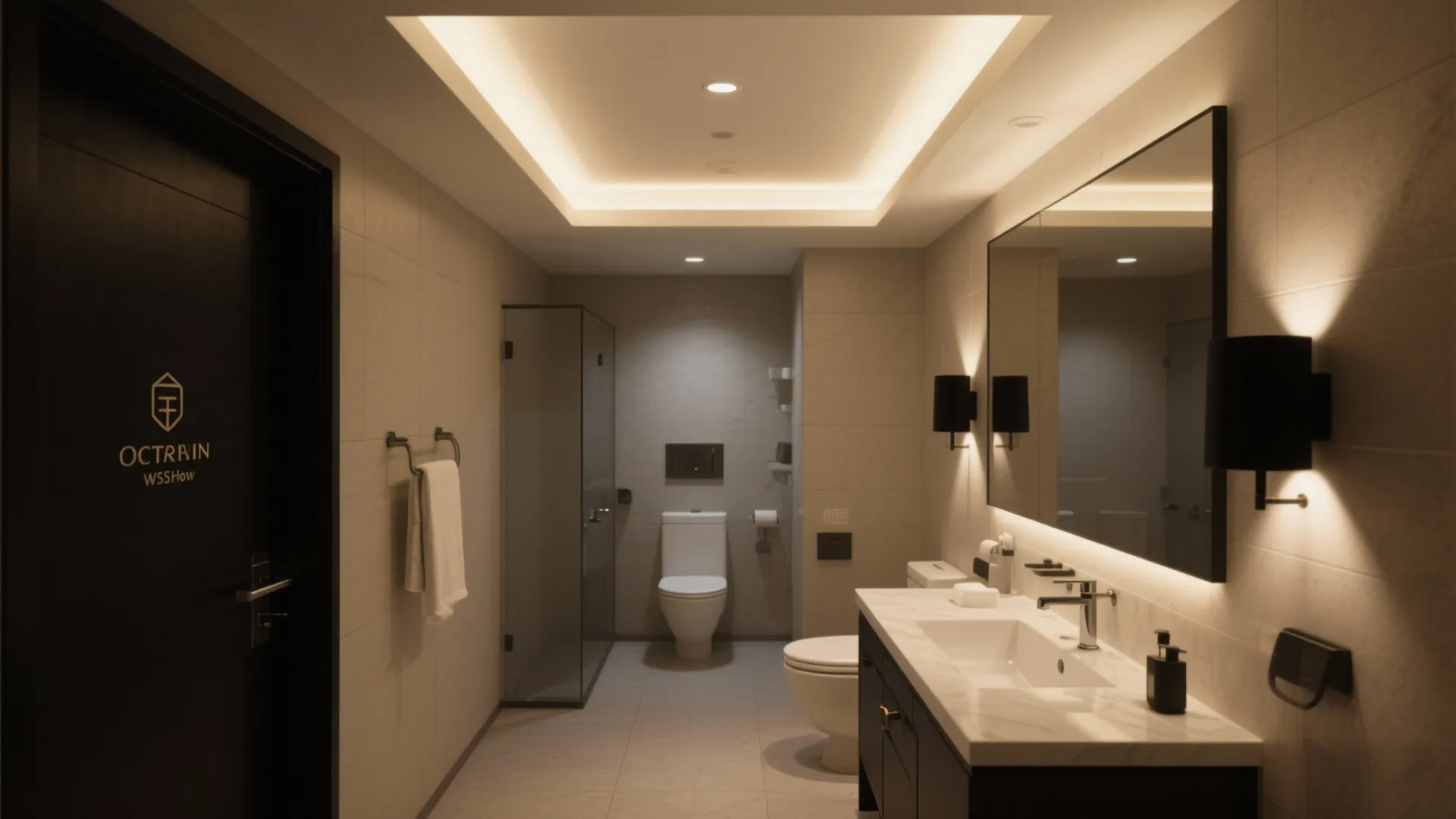 5. Layer with Recessed Lights and Black Accent Sconces