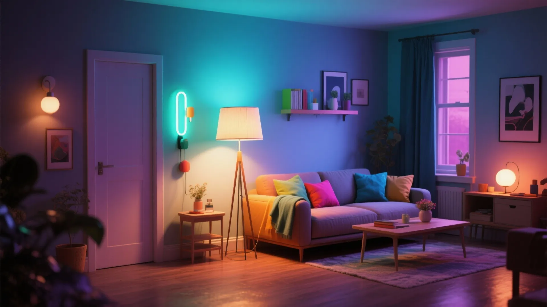 5. Layered Lighting with Pops of Color
