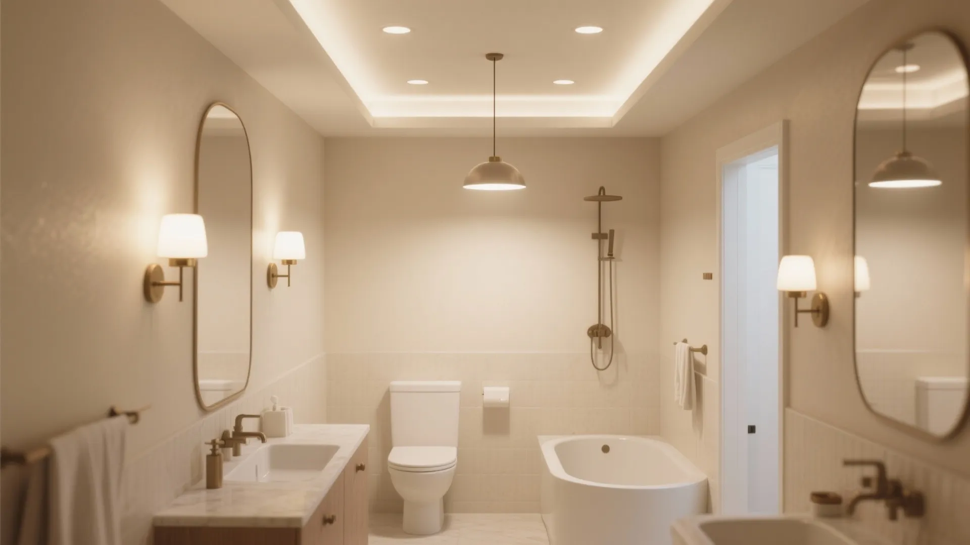 9. Layered Lighting on Cream Walls