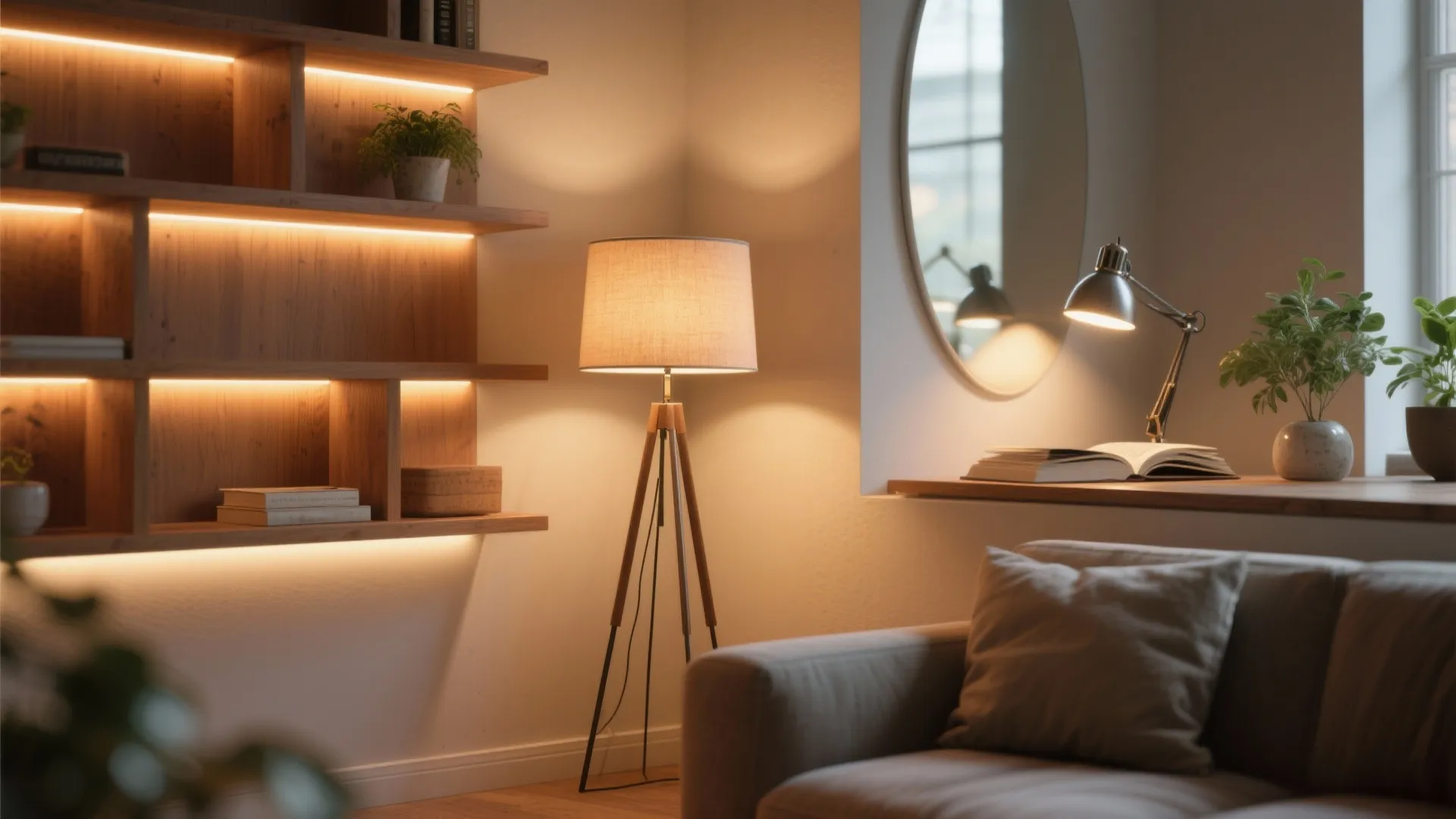 Layered lighting to enlarge perception of space