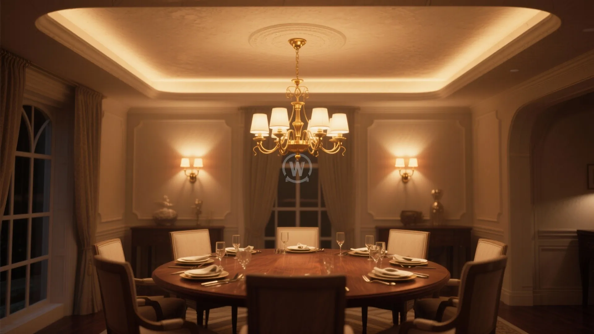 1. Layered lighting for a warm, formal mood