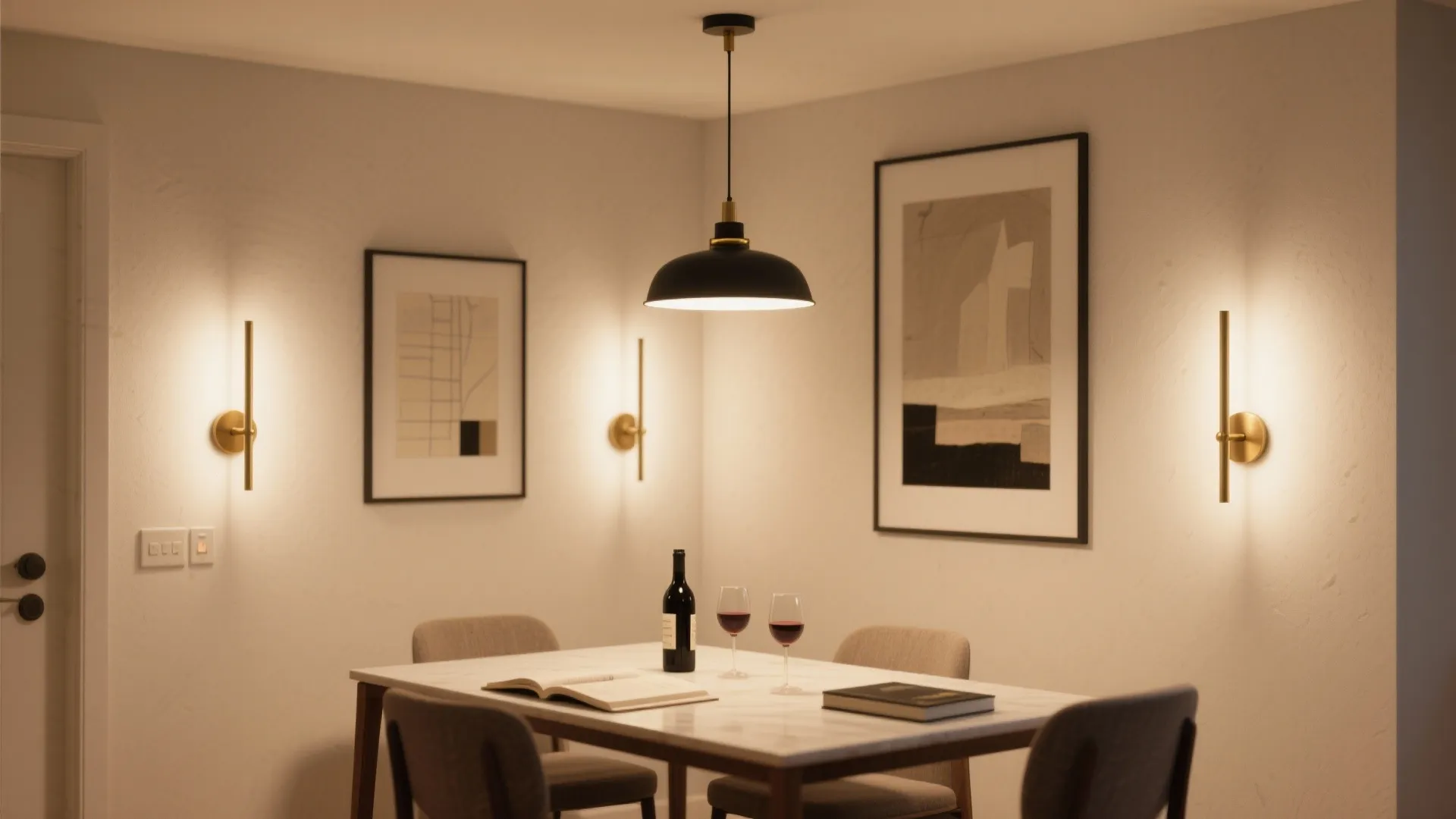 Layered lighting: pendant + wall sconce teamwork