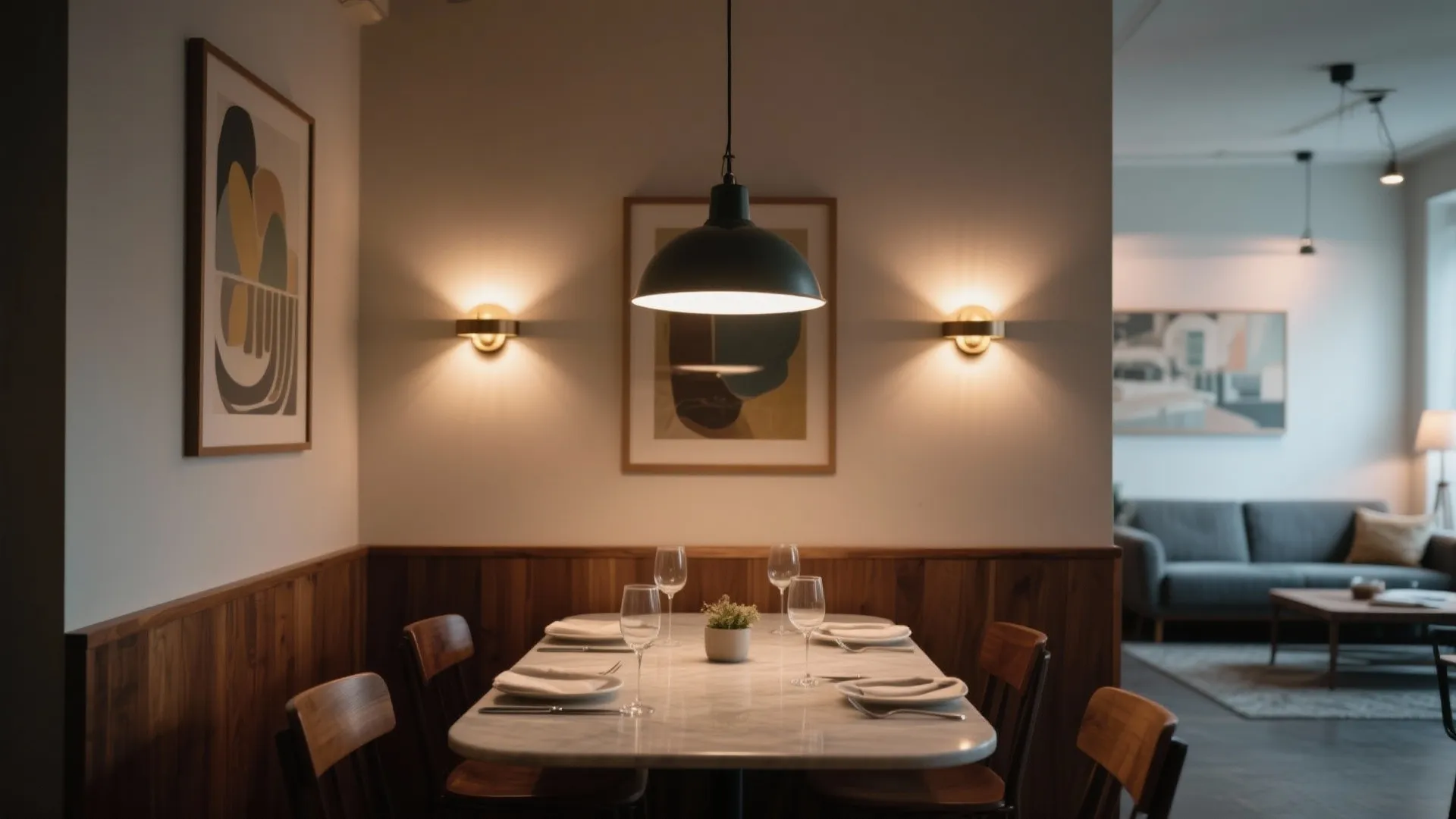 5) Mixed Layers: Pendant + Wall Sconces for Depth