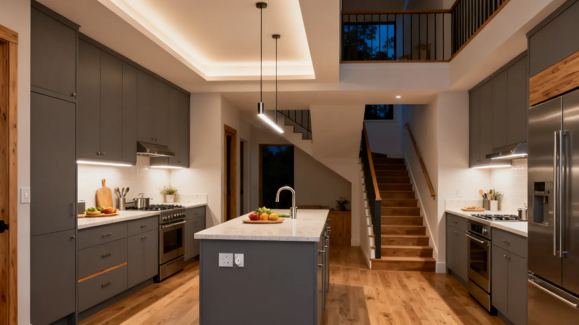 Split-Level Sightlines with Layered Lighting