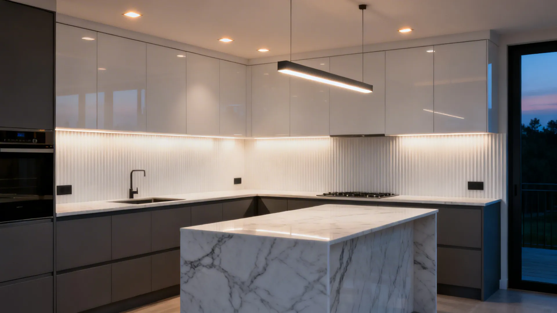 Lighting Strategy: Layered LEDs in a Grey-White Envelope