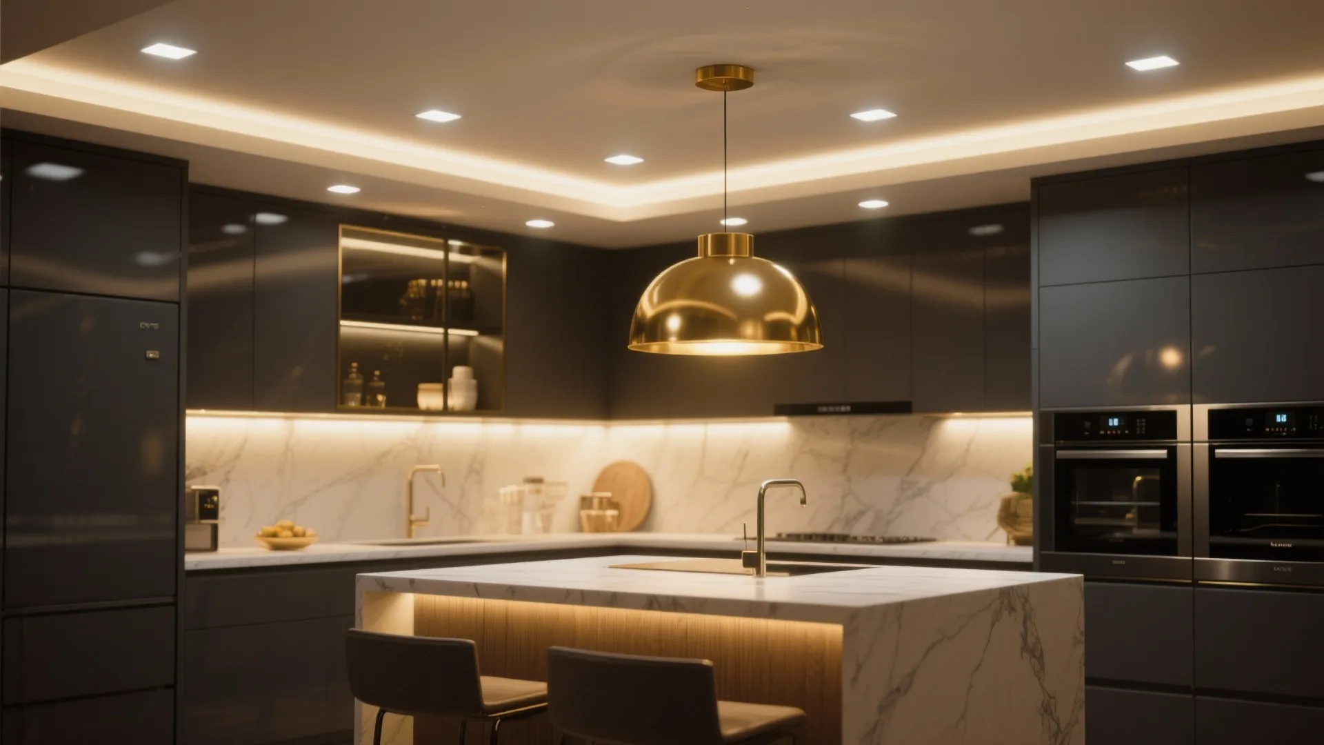 5. Layered Lighting: Gold Fixtures and Strategic Reflective Surfaces